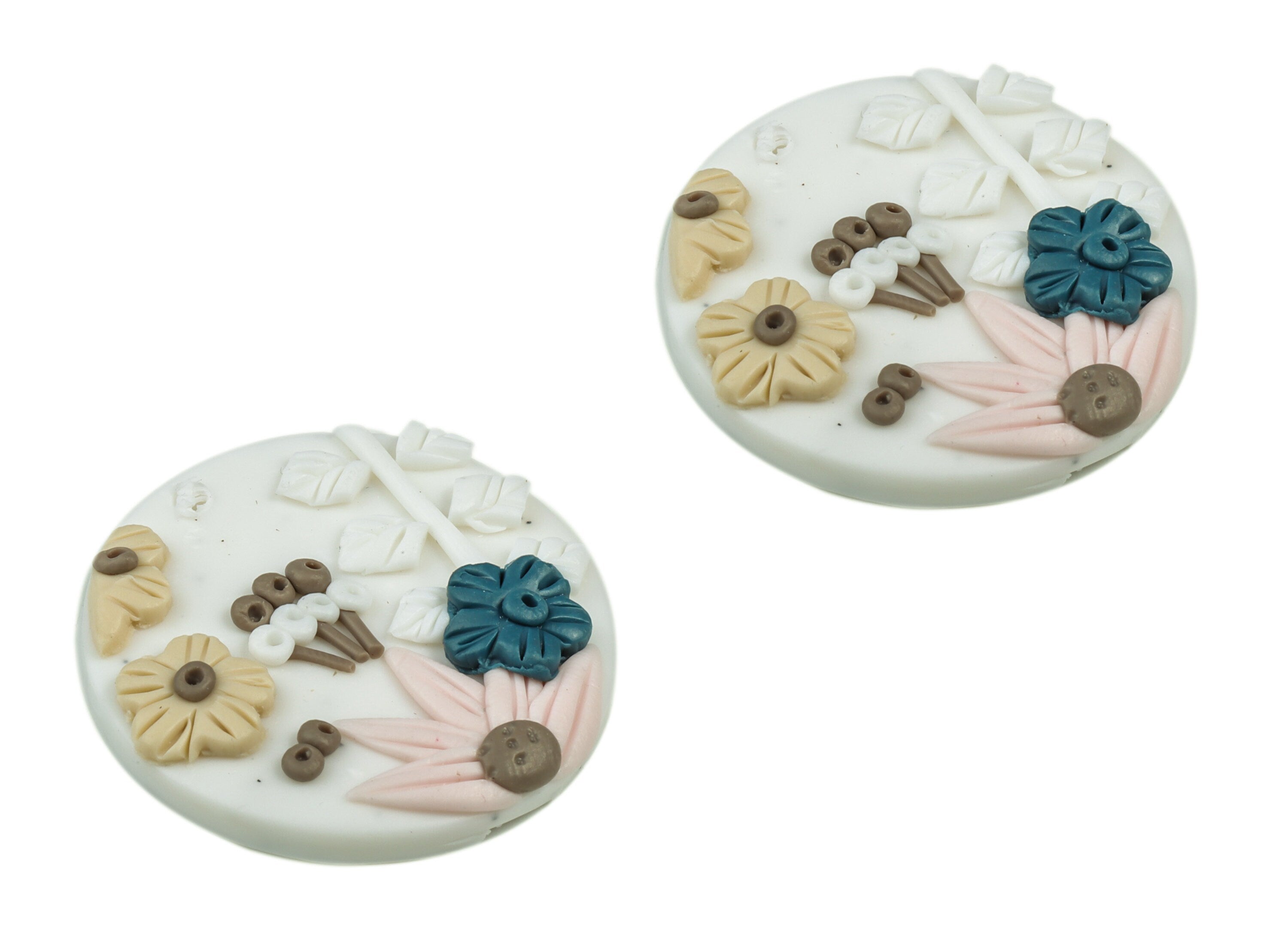 Polymer-Clay Round Flower Earring Charms - Polymer-Clay Circle Flower Pendant - Earring Findings - Jewelry Handmade - 33.15x33x6mm - PC2270C - DOMEDBAZAAR