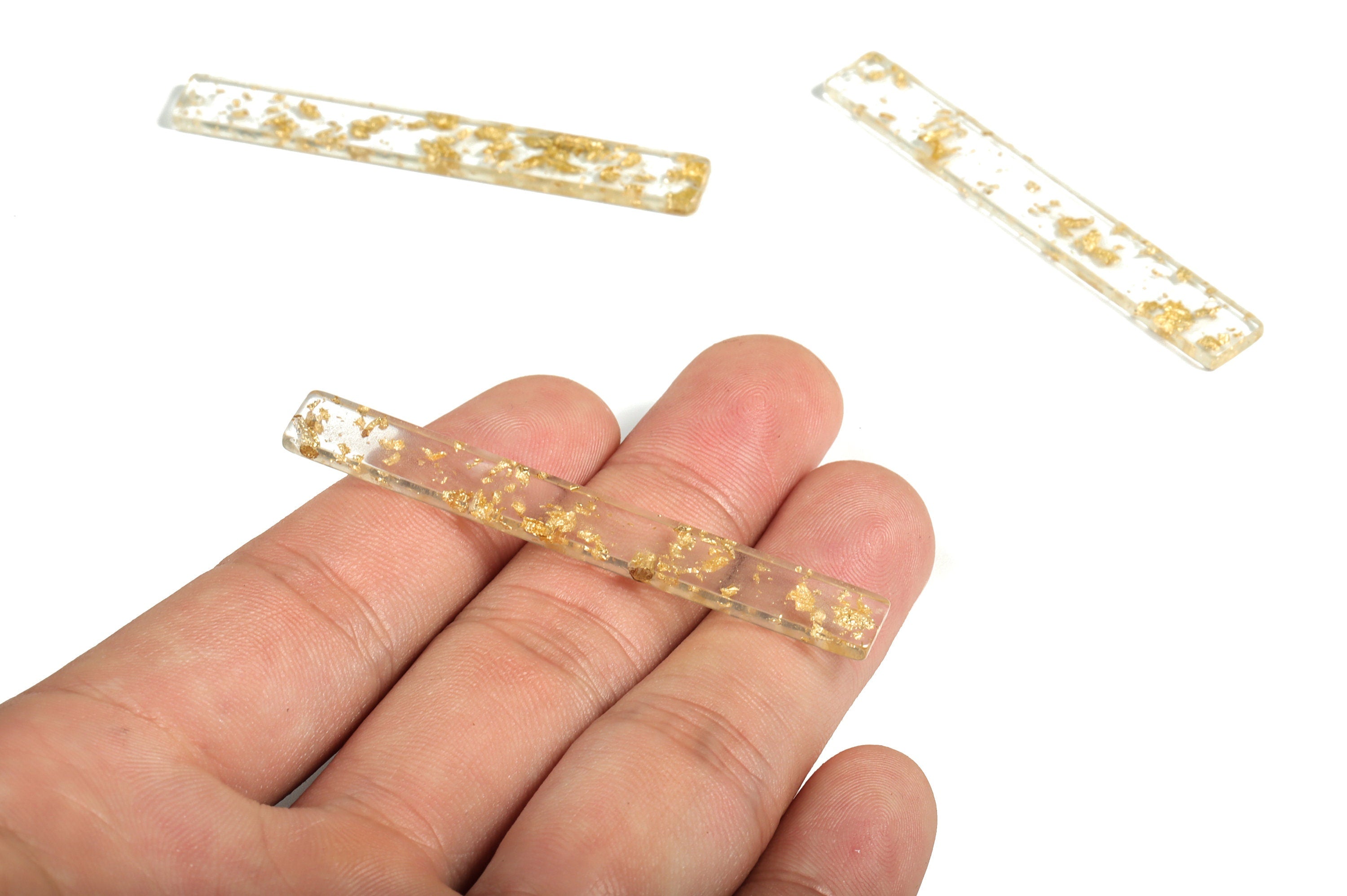 Acrylic Stick Charms - Gold Foil & Confetti - Bar Earrings and Pendant - Jewelry Supplies - Color Code: A587 - 59.7x7.8x2.5mm - AC1049-A587 - DOMEDBAZAAR