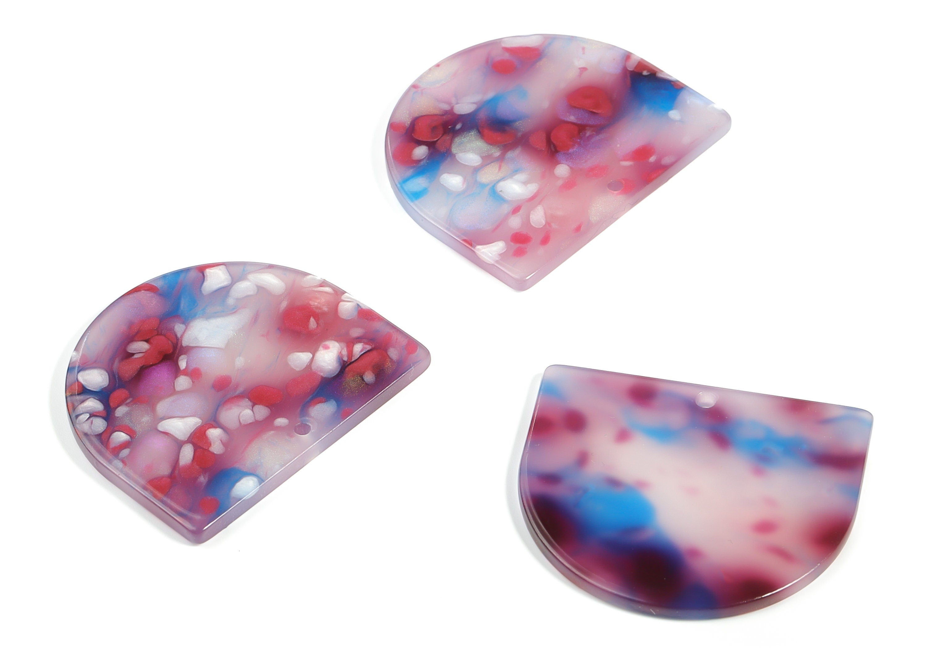 Acrylic D Earring Charms - Semi Circle Pendant - Earring Findings - Jewelry Supplies - Color Code: A609 - 33.35x29.18x1.96mm - AC1094-A609 - DOMEDBAZAAR