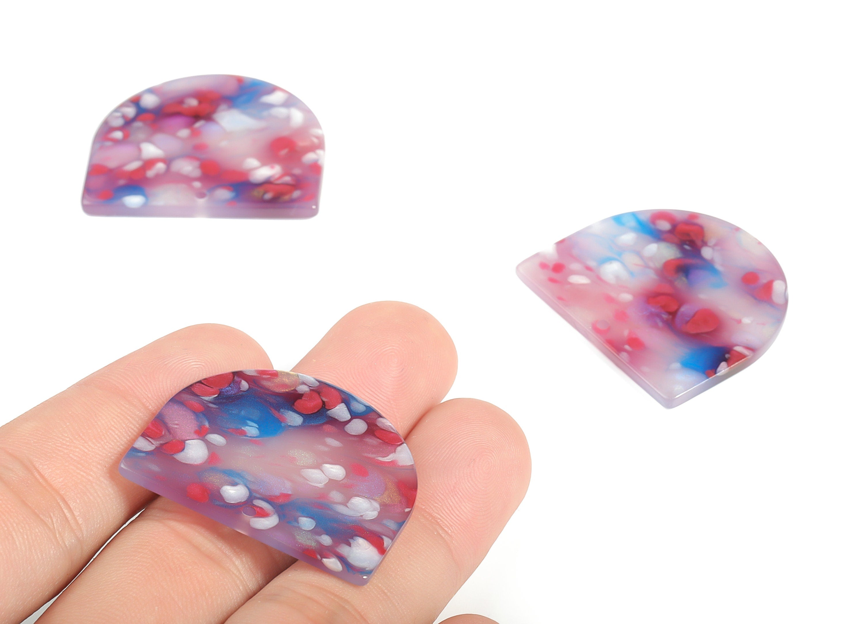 Acrylic D Earring Charms - Semi Circle Pendant - Earring Findings - Jewelry Supplies - Color Code: A609 - 33.35x29.18x1.96mm - AC1094-A609 - DOMEDBAZAAR