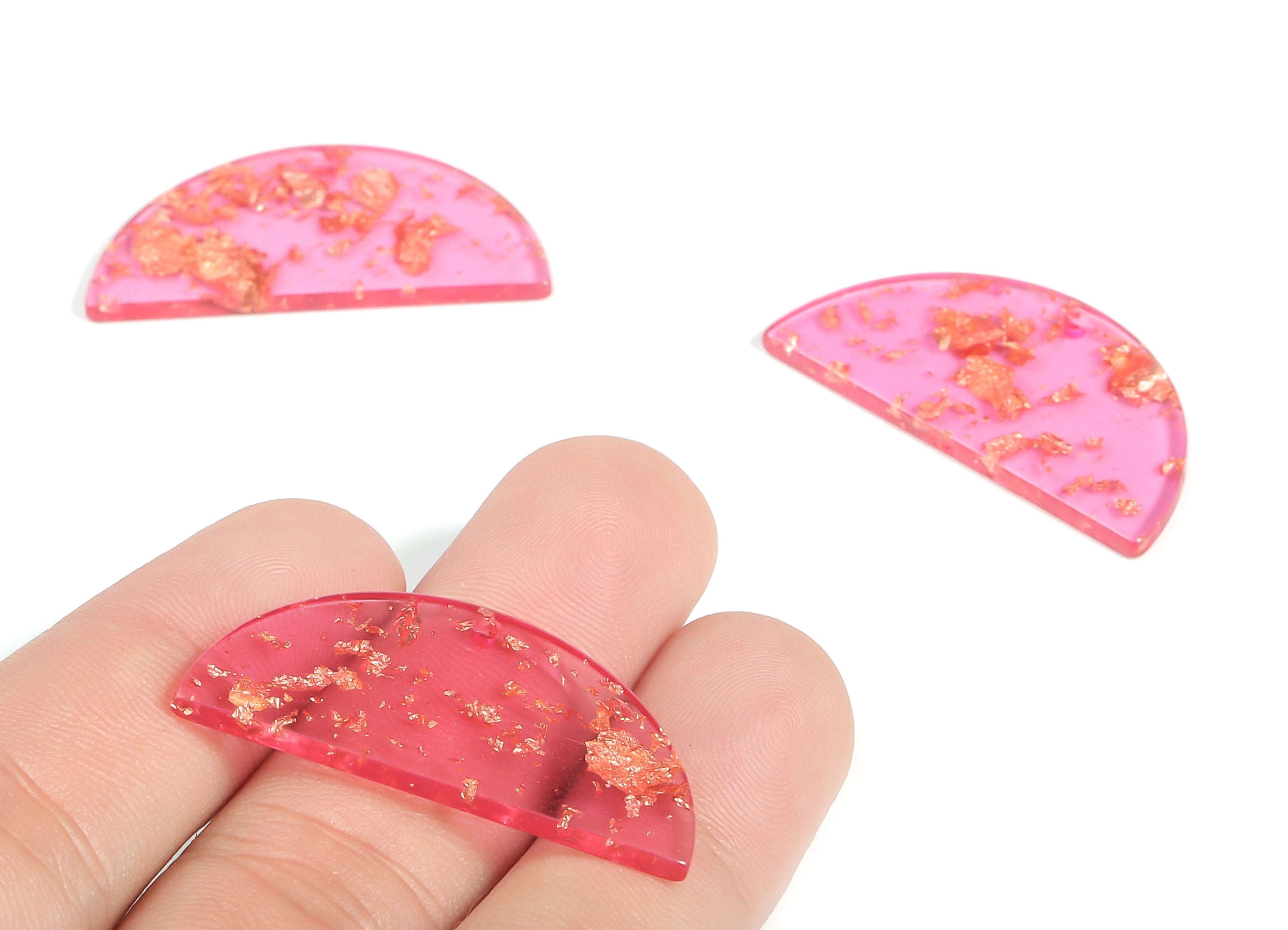 Acrylic Semicircle Earring Charms - Acrylic Half Moon Pendant - Gold Red Foil & Confetti - Color Code: A444 - 37.11x18.5x2.2mm - AC2252-A444 - DOMEDBAZAAR