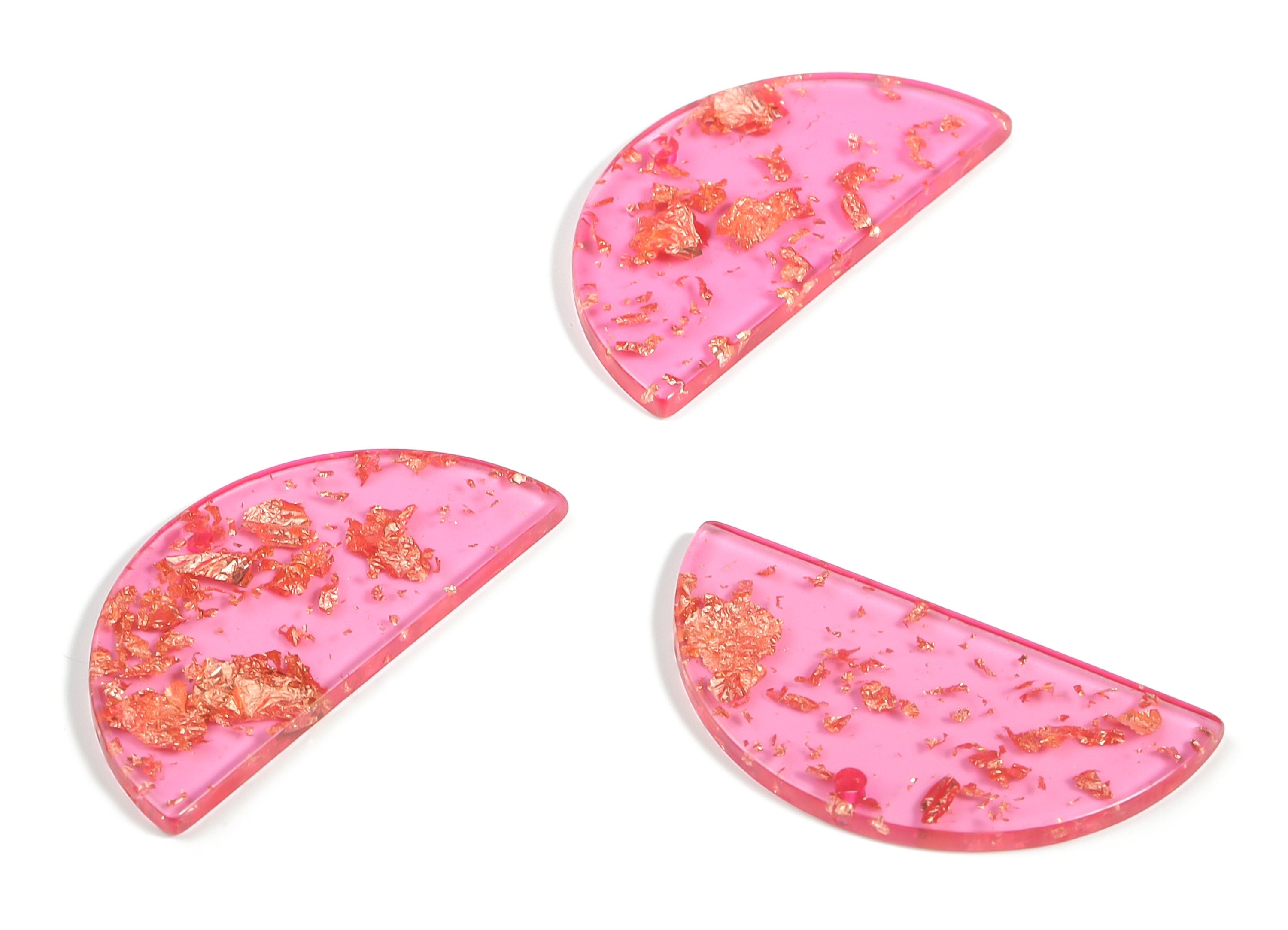 Acrylic Semicircle Earring Charms - Acrylic Half Moon Pendant - Gold Red Foil & Confetti - Color Code: A444 - 37.11x18.5x2.2mm - AC2252-A444 - DOMEDBAZAAR