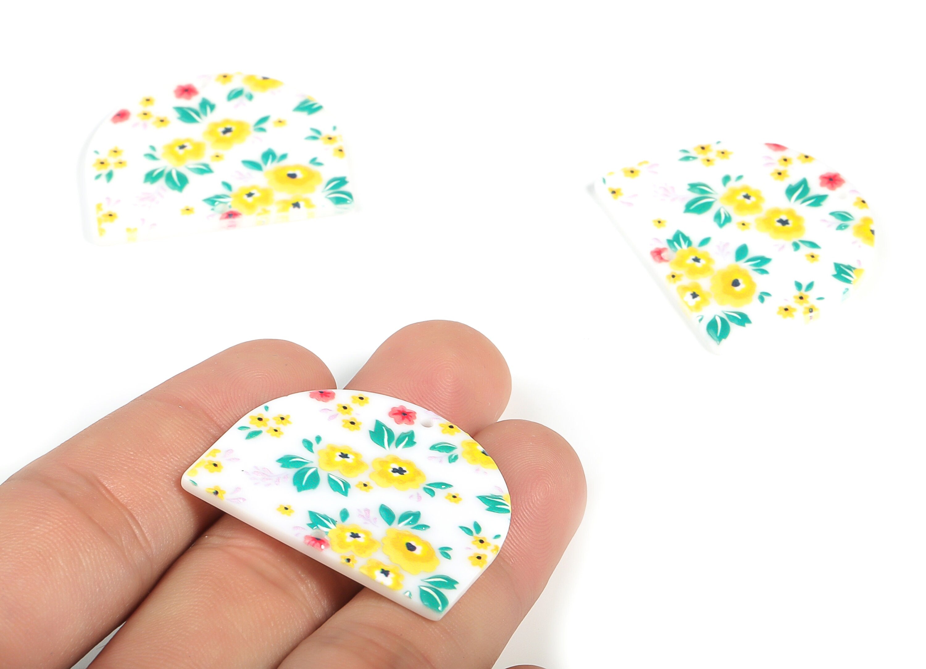 Acrylic D Flower Earring Connector - Acrylic Semicircle Charms - Half Moon Pendant - Jewelry Making Supplies - 34.24x29.34x2.42mm - AC2251C - DOMEDBAZAAR