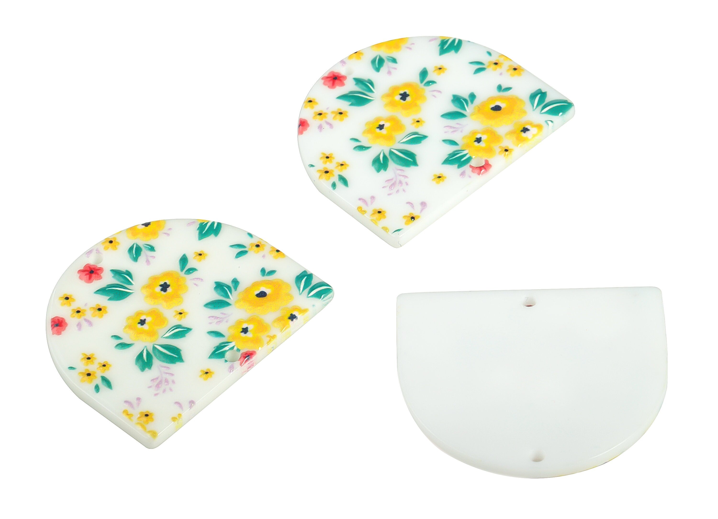 Acrylic D Flower Earring Connector - Acrylic Semicircle Charms - Half Moon Pendant - Jewelry Making Supplies - 34.24x29.34x2.42mm - AC2251C - DOMEDBAZAAR