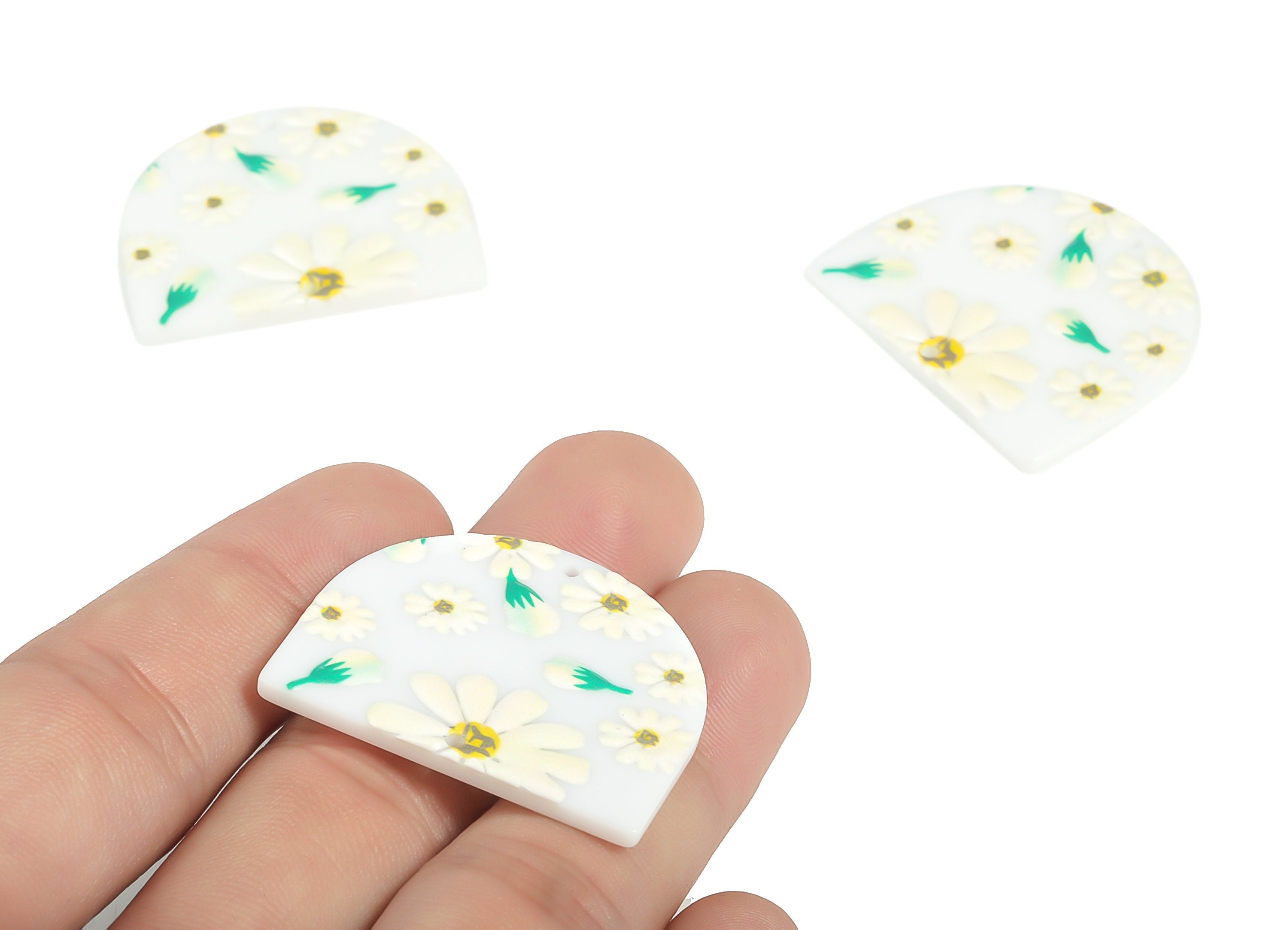 Acrylic D Flower Earring Connector - Acrylic Semicircle Charms - Half Moon Pendant - Jewelry Making Supplies - 34.34x29.34x2.49mm - AC2251B - DOMEDBAZAAR