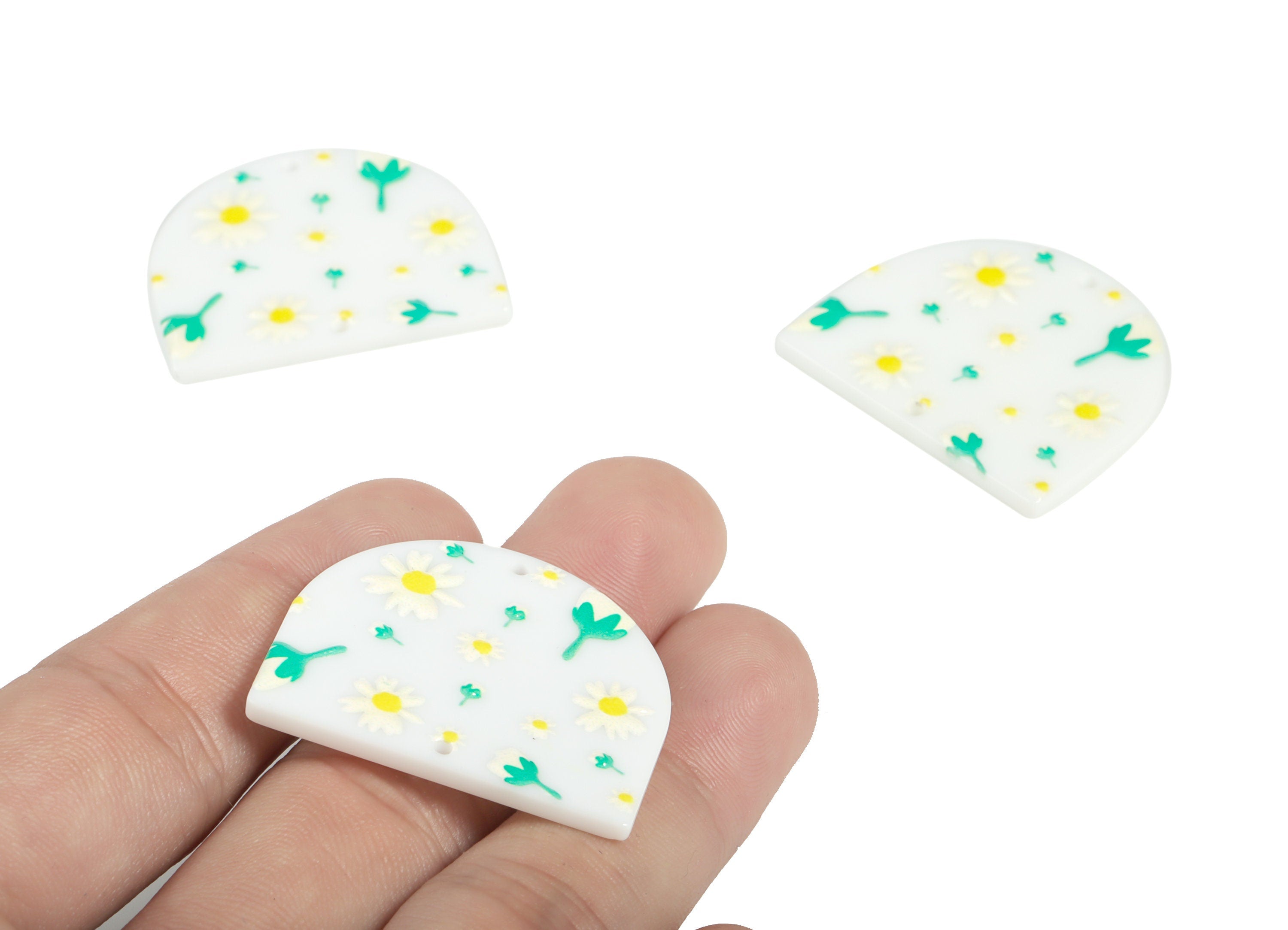 Acrylic D Flower Earring Connector - Acrylic Semicircle Charms - Half Moon Pendant - Jewelry Making Supplies - 34.16x29.18x2.52mm - AC2251A - DOMEDBAZAAR