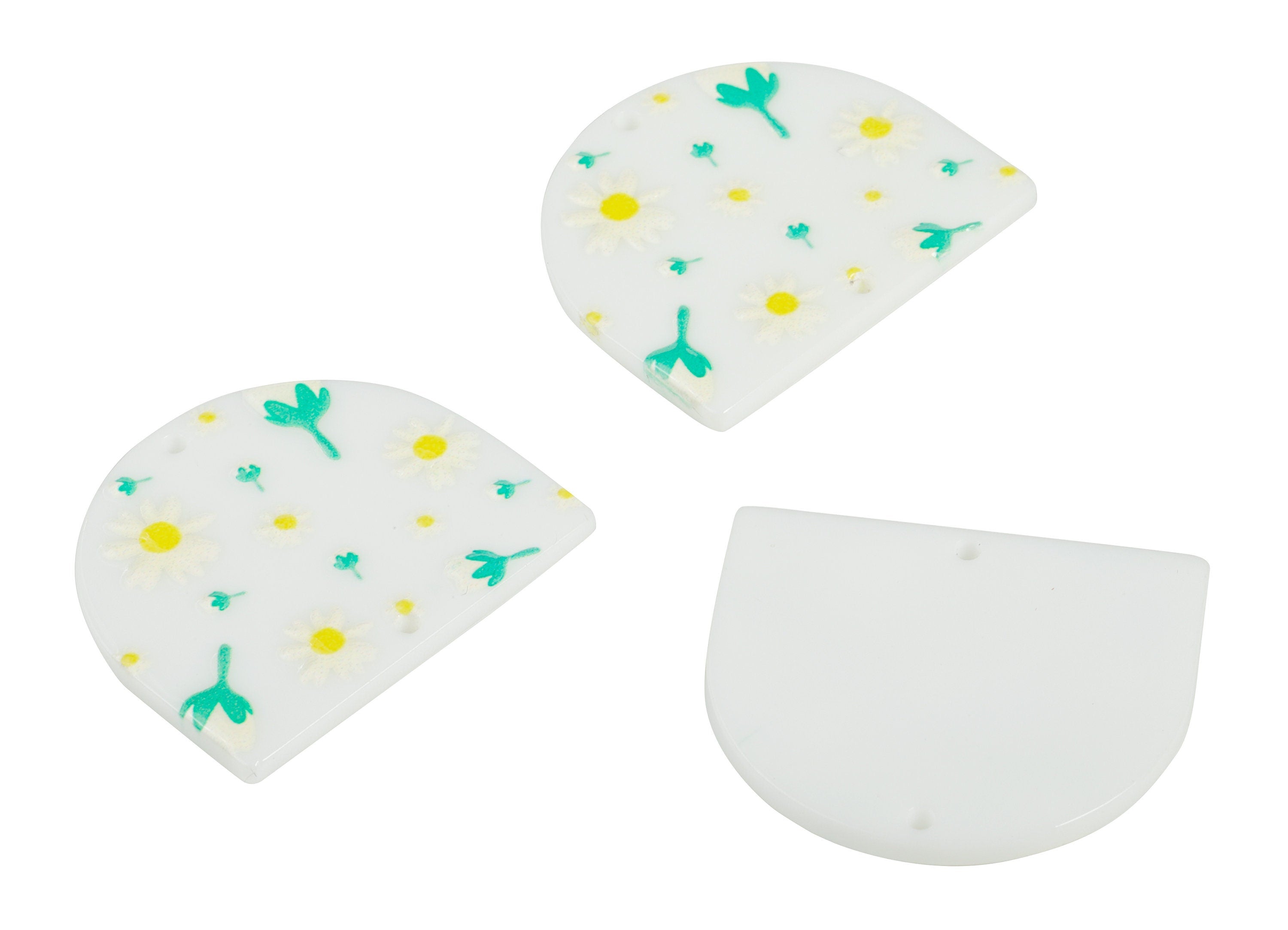 Acrylic D Flower Earring Connector - Acrylic Semicircle Charms - Half Moon Pendant - Jewelry Making Supplies - 34.16x29.18x2.52mm - AC2251A - DOMEDBAZAAR