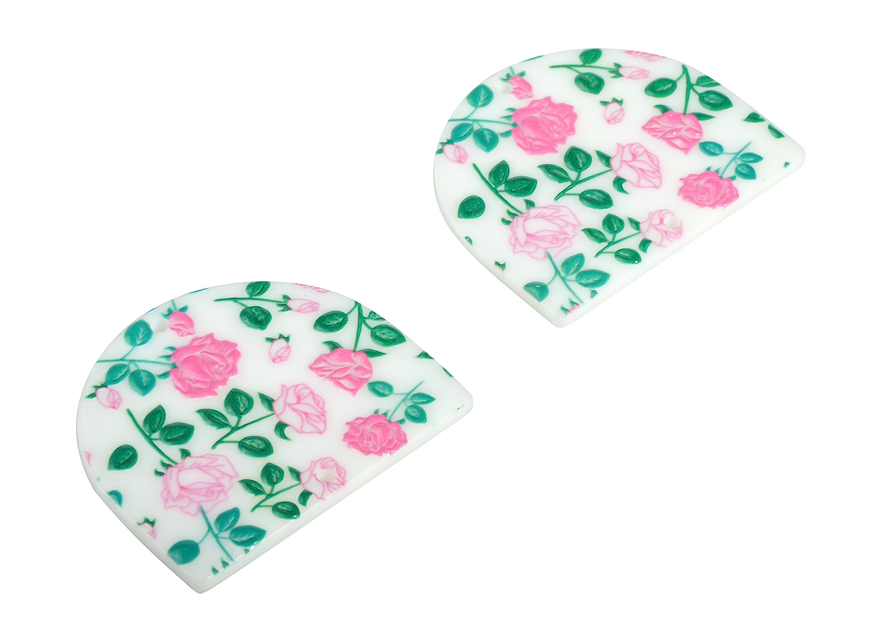 Acrylic D Flower Earring Connector - Acrylic Semicircle Charms - Half Moon Pendant - Jewelry Making Supplies - 34.38x29.39x2.63mm - AC2251E - DOMEDBAZAAR