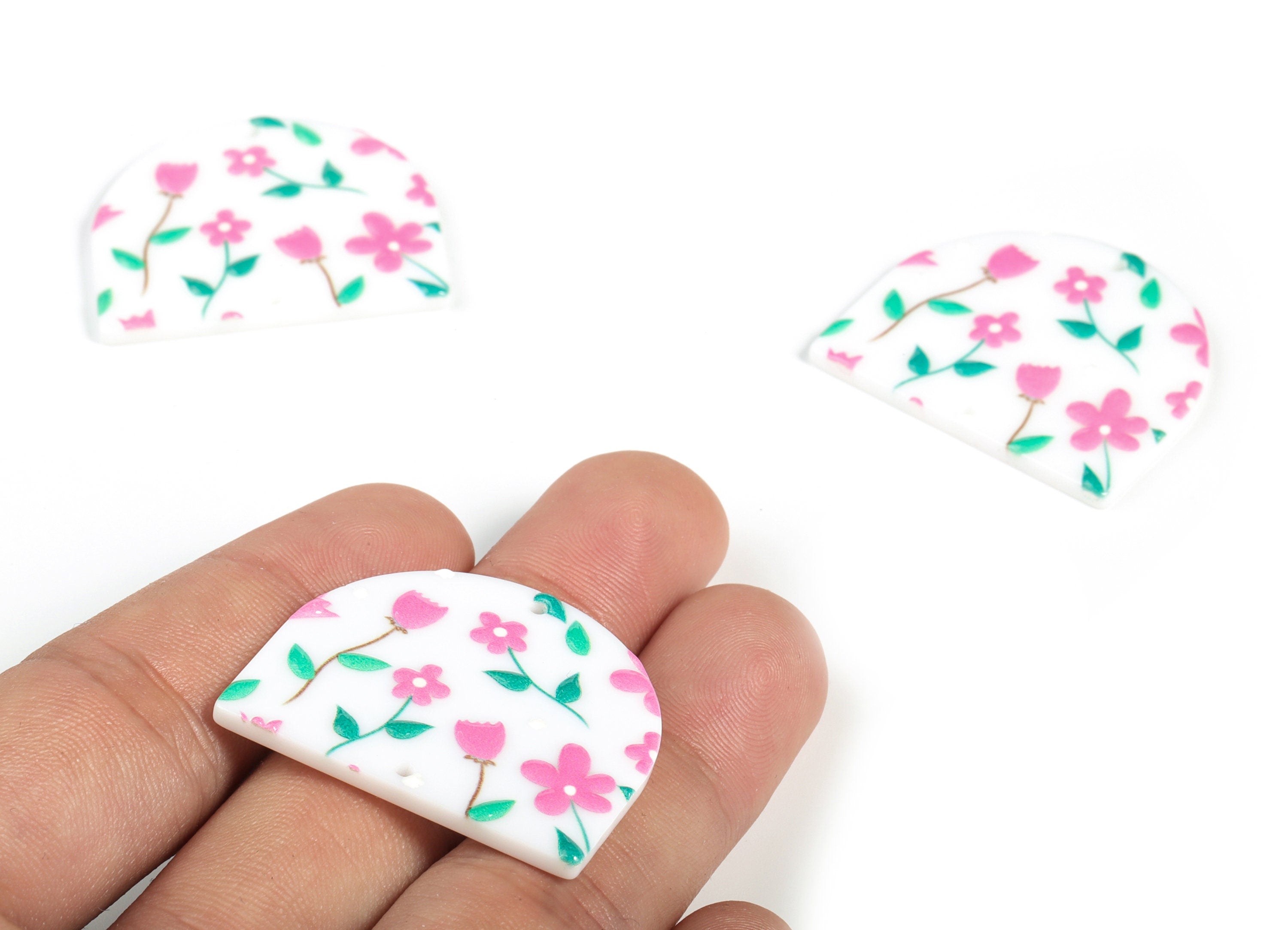 Acrylic D Flower Earring Connector - Acrylic Semicircle Charms - Half Moon Pendant - Jewelry Making Supplies - 34.31x29.36x2.49mm - AC2251F - DOMEDBAZAAR