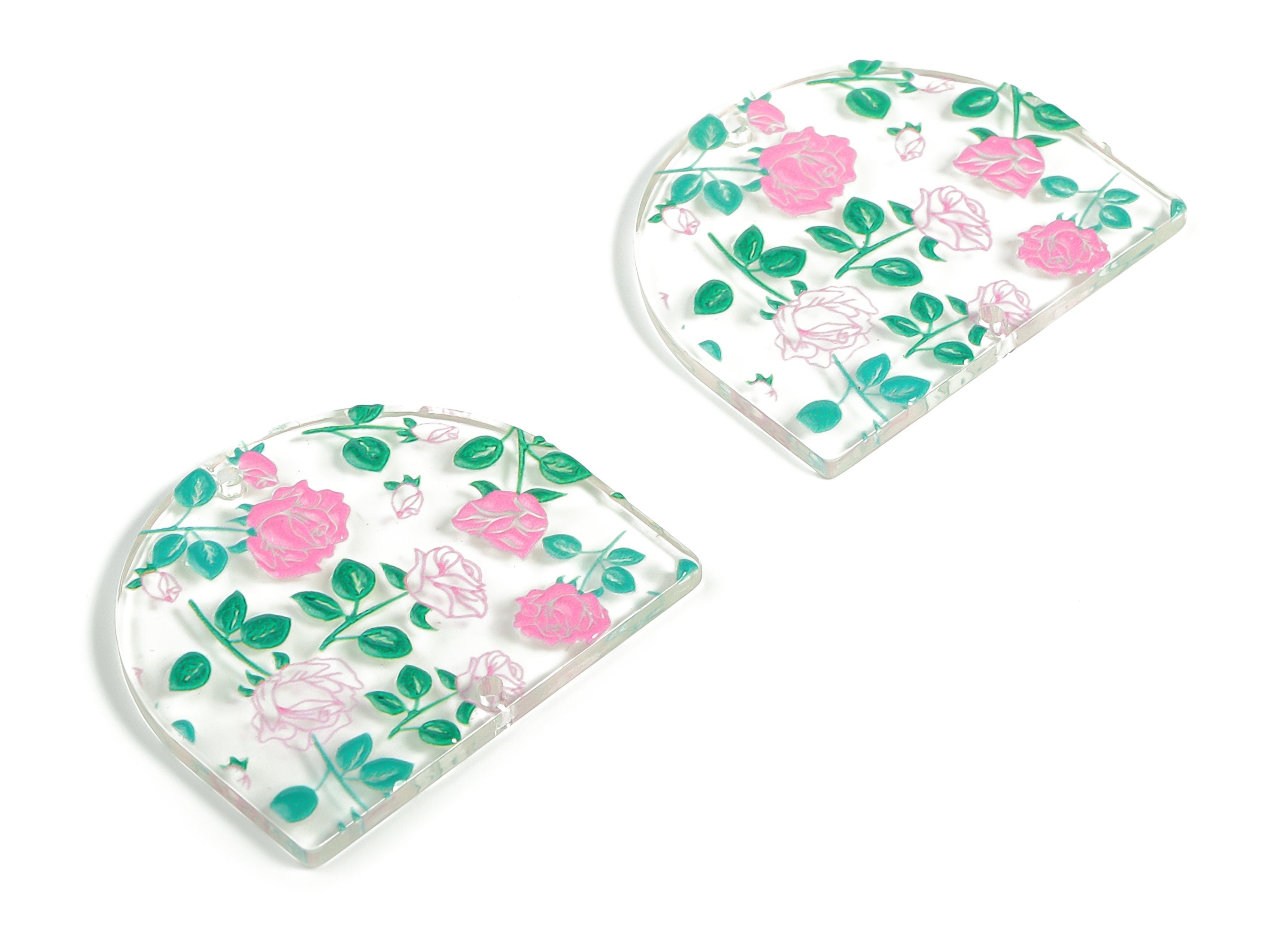 Acrylic D Flower Earring Connector - Acrylic Semicircle Charms - Half Moon Pendant - Jewelry Making Supplies - 34.39x29.38x2.66mm - AC2251G - DOMEDBAZAAR