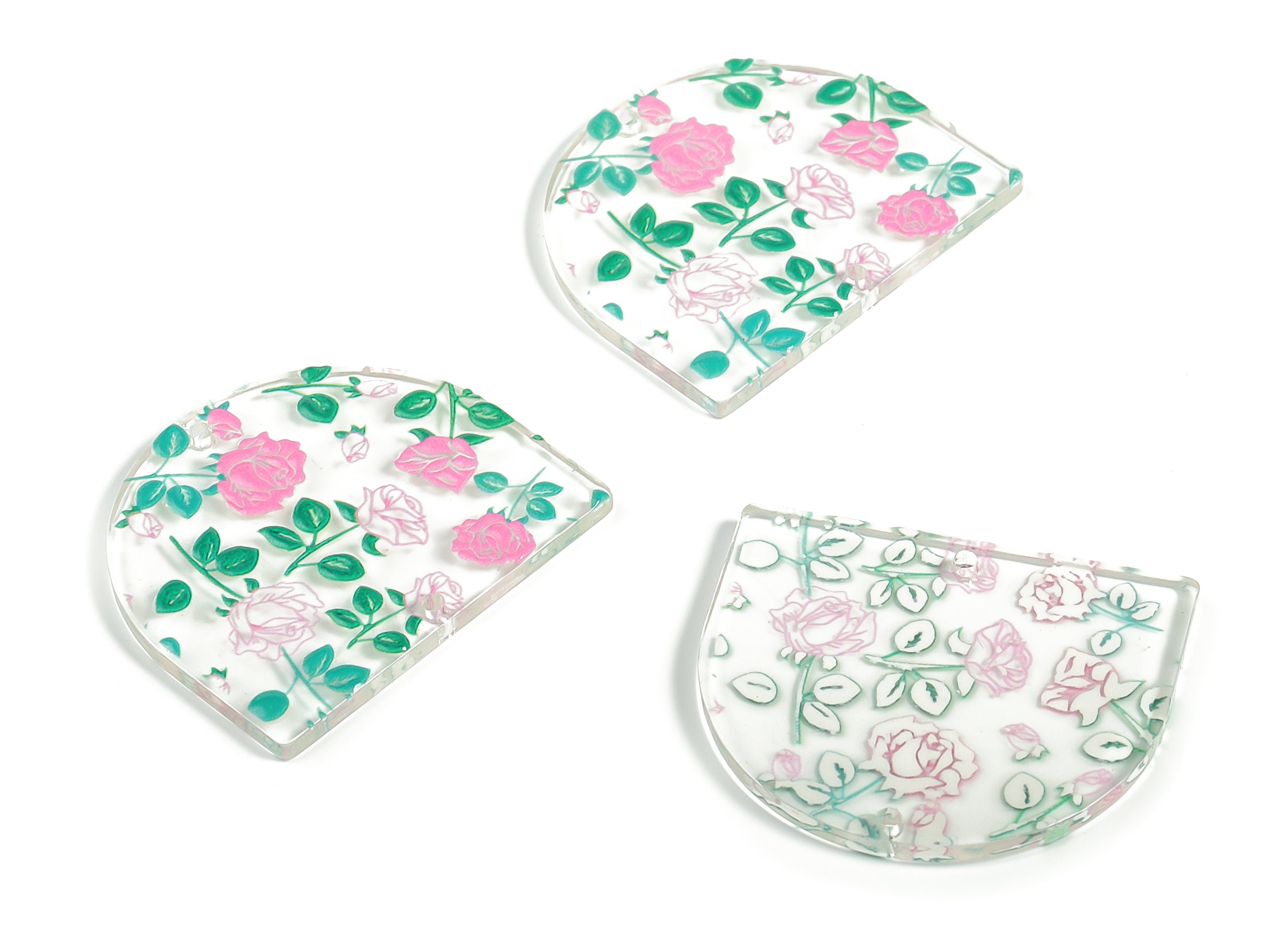 Acrylic D Flower Earring Connector - Acrylic Semicircle Charms - Half Moon Pendant - Jewelry Making Supplies - 34.39x29.38x2.66mm - AC2251G - DOMEDBAZAAR