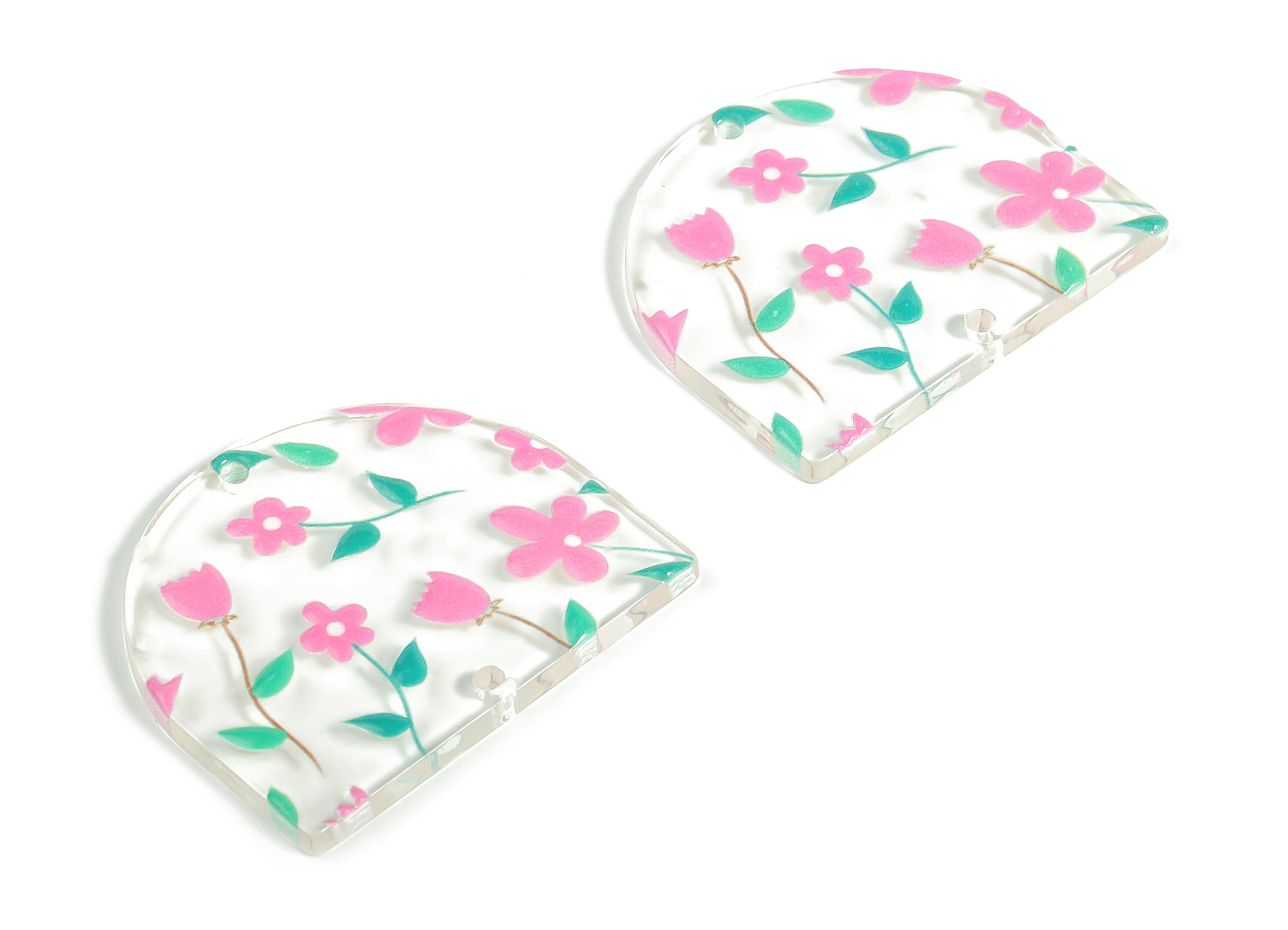 Acrylic D Flower Earring Connector - Acrylic Semicircle Charms - Half Moon Pendant - Jewelry Making Supplies - 34.29x29.44x2.71mm - AC2251H - DOMEDBAZAAR