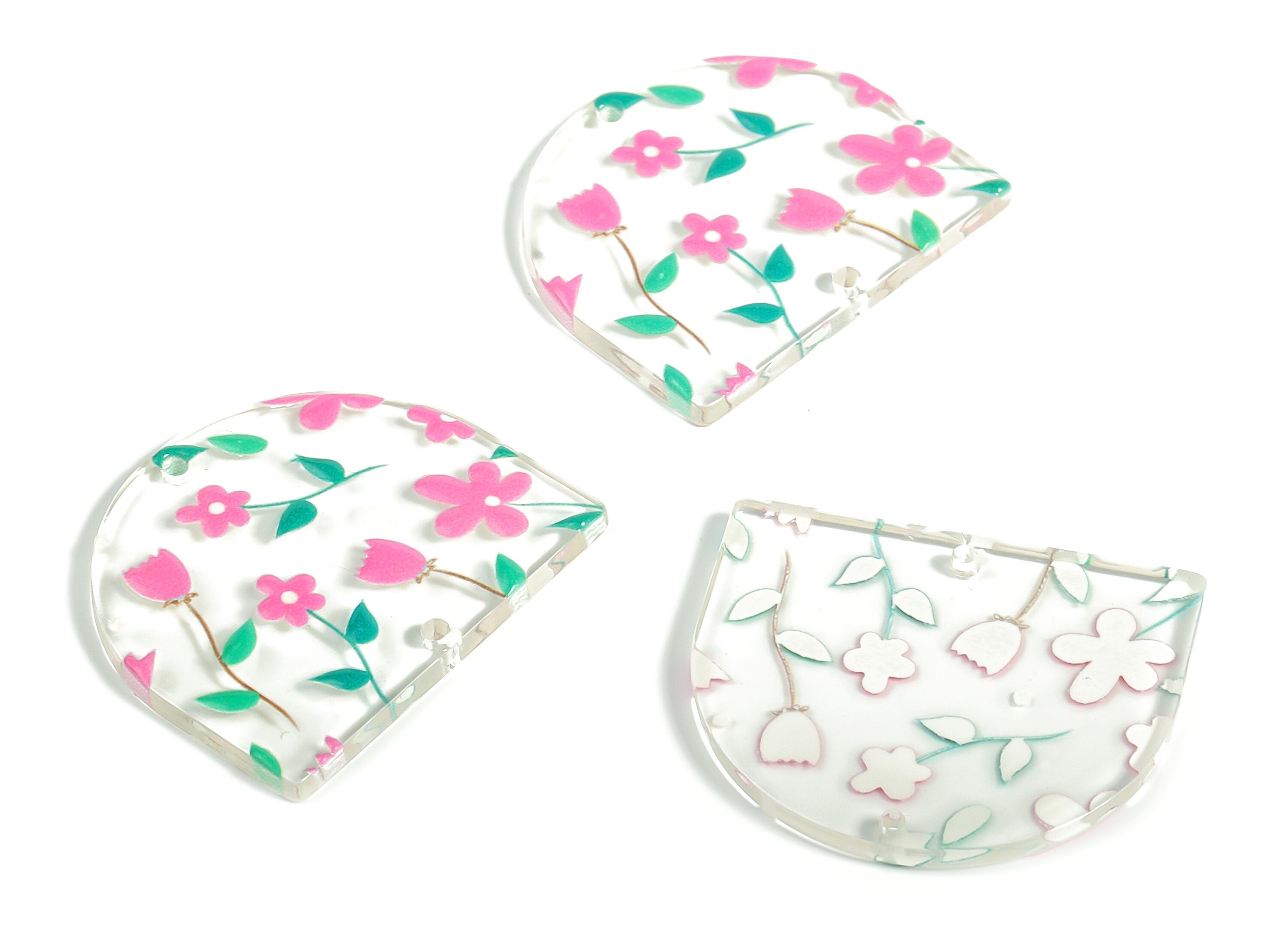 Acrylic D Flower Earring Connector - Acrylic Semicircle Charms - Half Moon Pendant - Jewelry Making Supplies - 34.29x29.44x2.71mm - AC2251H - DOMEDBAZAAR