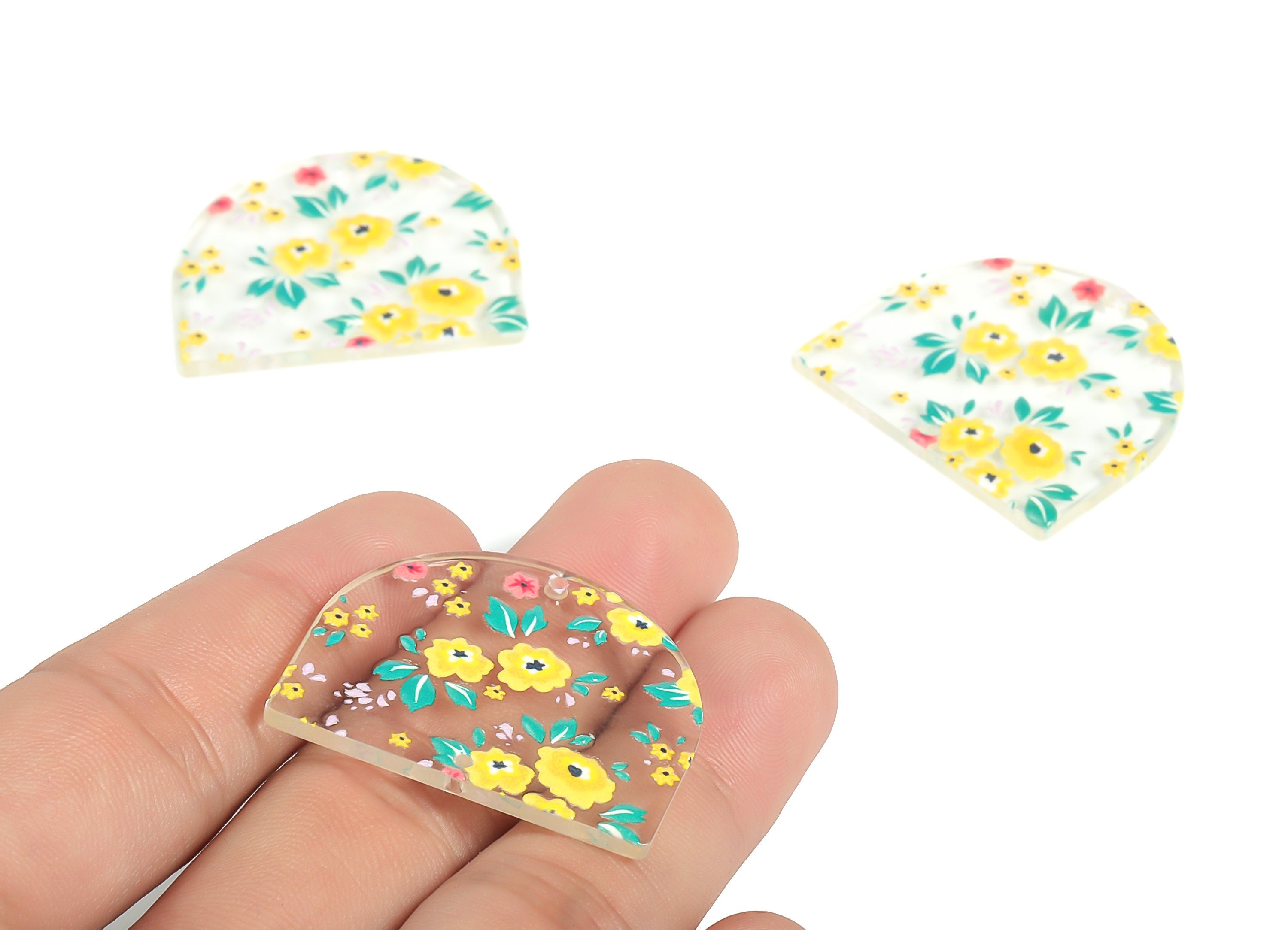 Acrylic D Flower Earring Connector - Acrylic Semicircle Charms - Half Moon Pendant - Jewelry Making Supplies - 34.44x29.46x2.67mm - AC2251J - DOMEDBAZAAR