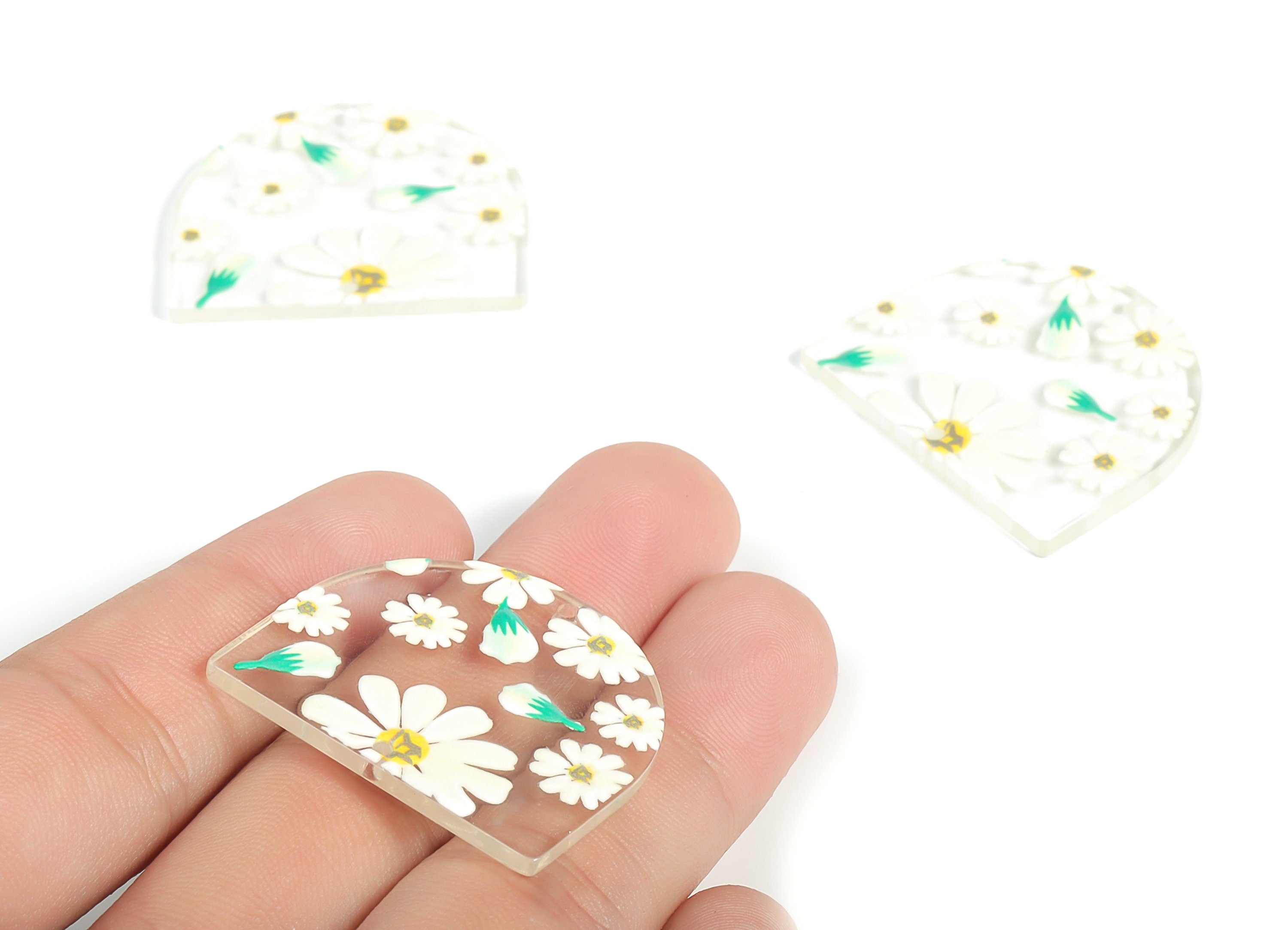 Acrylic D Flower Earring Connector - Acrylic Semicircle Charms - Half Moon Pendant - Jewelry Making Supplies - 34.44x29.46x2.67mm - AC2251L - DOMEDBAZAAR