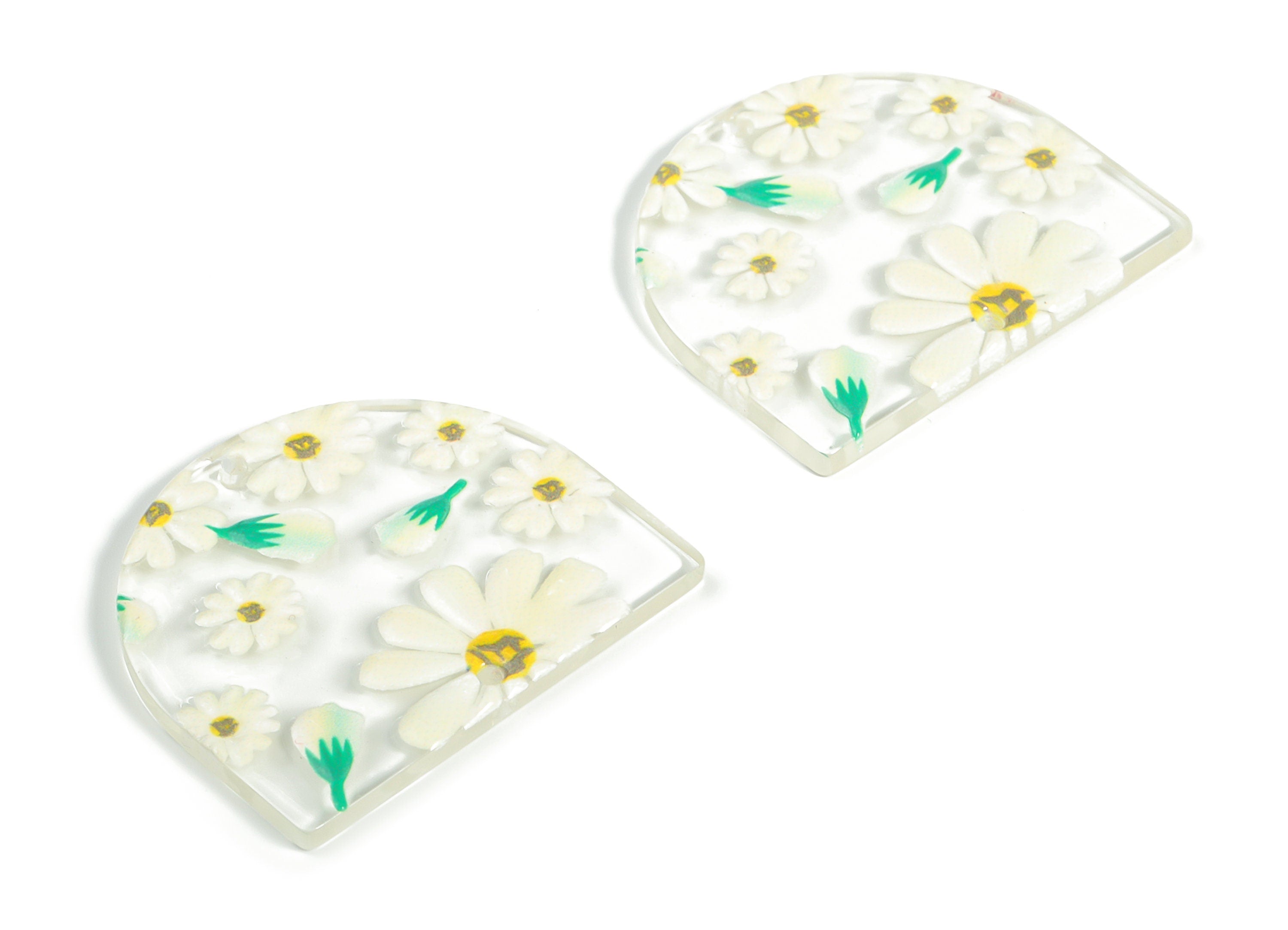 Acrylic D Flower Earring Connector - Acrylic Semicircle Charms - Half Moon Pendant - Jewelry Making Supplies - 34.44x29.46x2.67mm - AC2251L - DOMEDBAZAAR