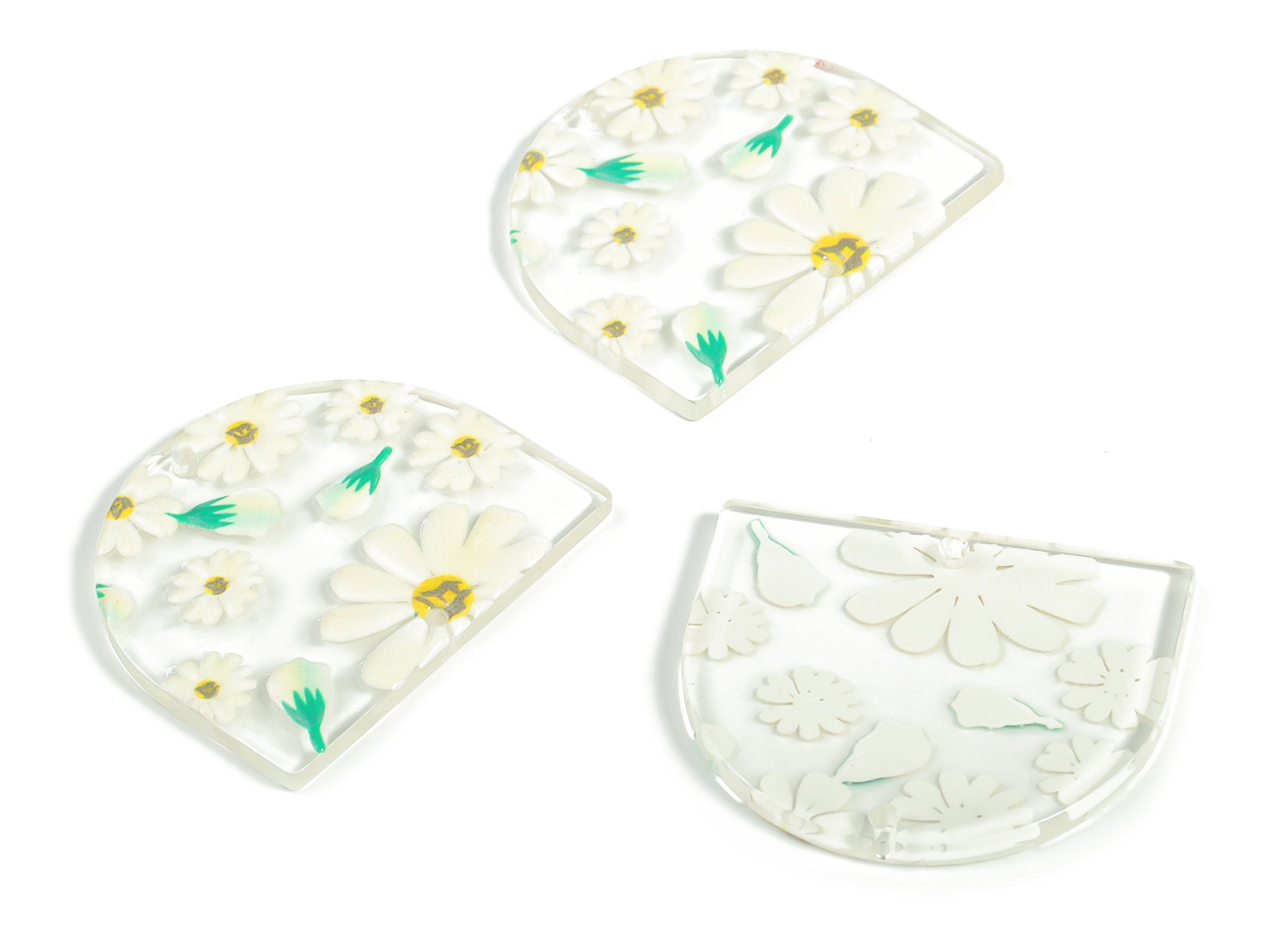 Acrylic D Flower Earring Connector - Acrylic Semicircle Charms - Half Moon Pendant - Jewelry Making Supplies - 34.44x29.46x2.67mm - AC2251L - DOMEDBAZAAR