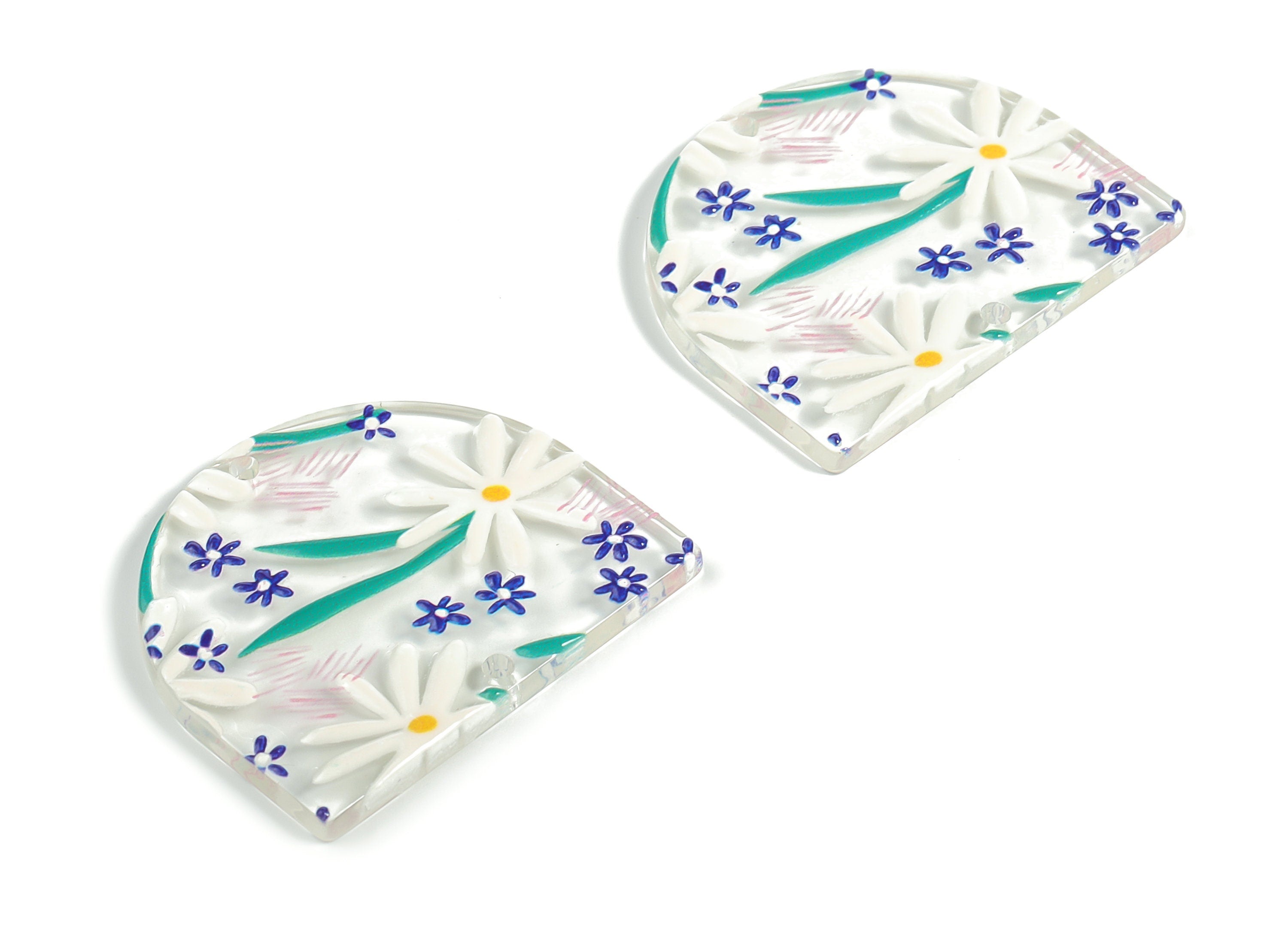 Acrylic D Flower Earring Connector - Acrylic Semicircle Charms - Half Moon Pendant - Jewelry Making Supplies - 34.33x29.41x2.69mm - AC2251M - DOMEDBAZAAR