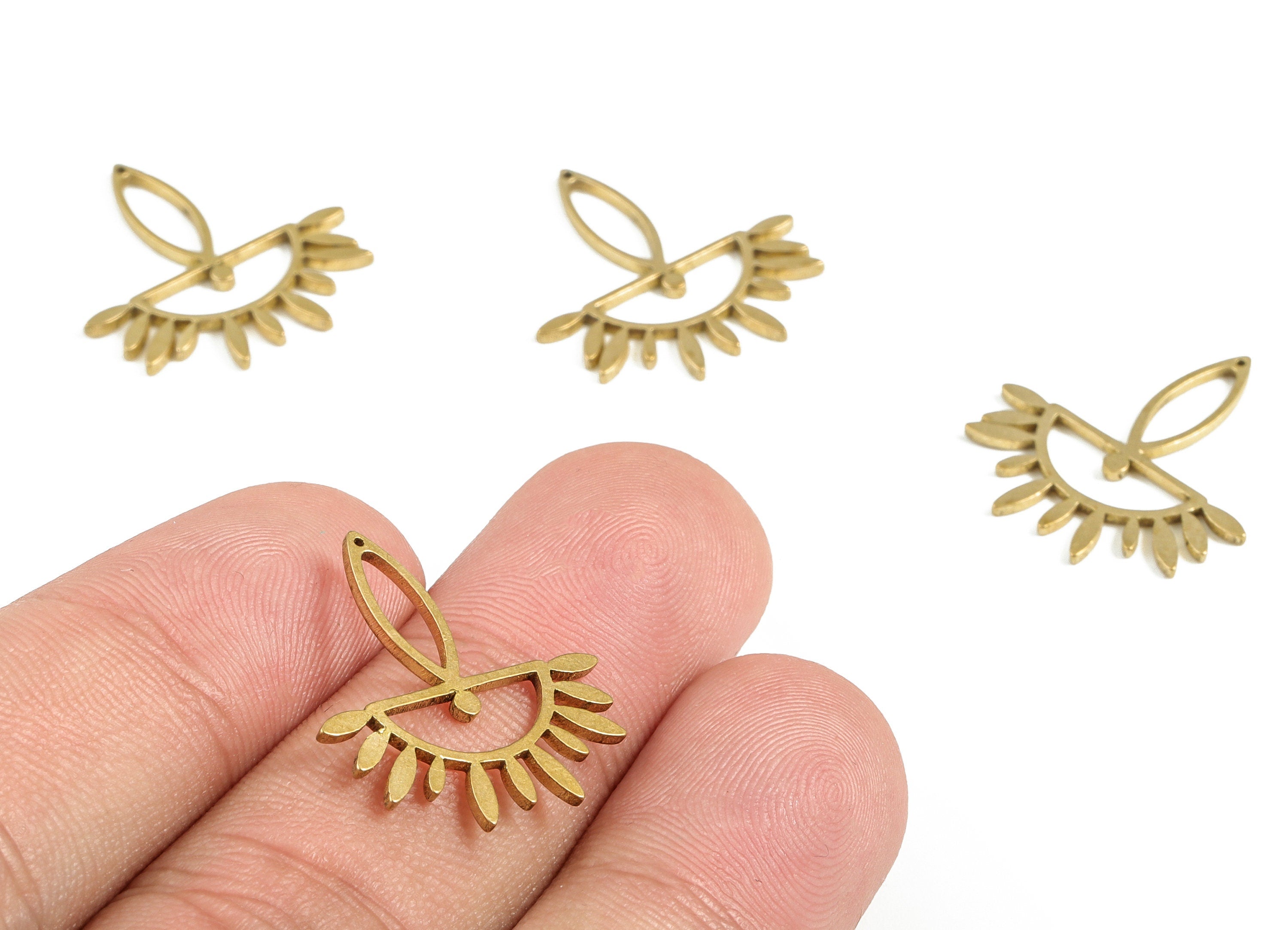 Marquise Semi Circle Pendant - Raw Brass Marquise Half Moon Earring Charms - Jewelry Making Supplies - 21.64x20.47x1.07mm - PP4021 - DOMEDBAZAAR