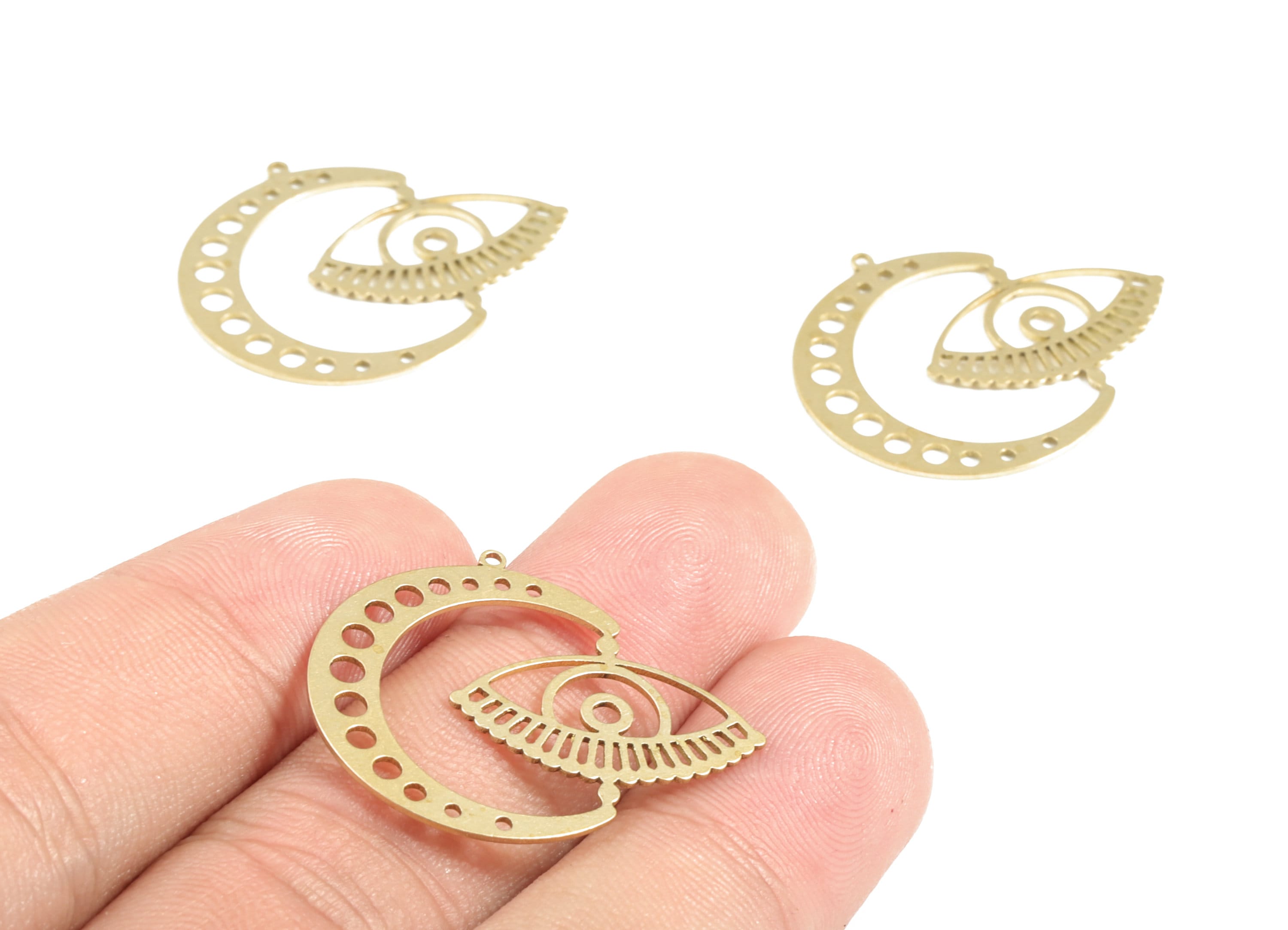 Brass Crescent Eye Earring Charms - Raw Brass Moon Pendant - Earrings Finding - Jewelry Making Supplies - 29.93x25.32x0.6mm - PP4050 - DOMEDBAZAAR