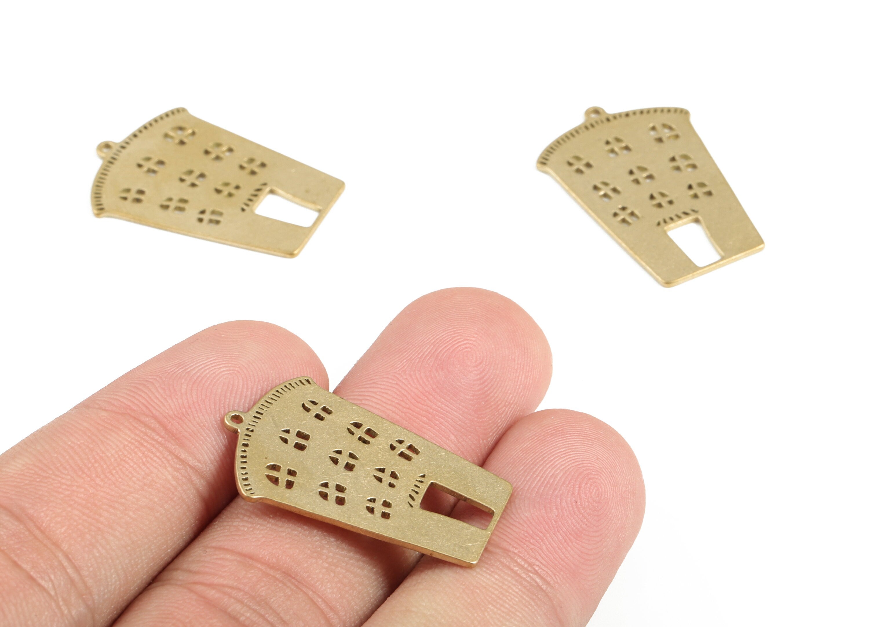 Brass House Earring Charms - Raw Brass Home Pendant - Earring Findings - Jewelry Making Supplies - 27.76x18.79x0.79mm - PP4041 - DOMEDBAZAAR