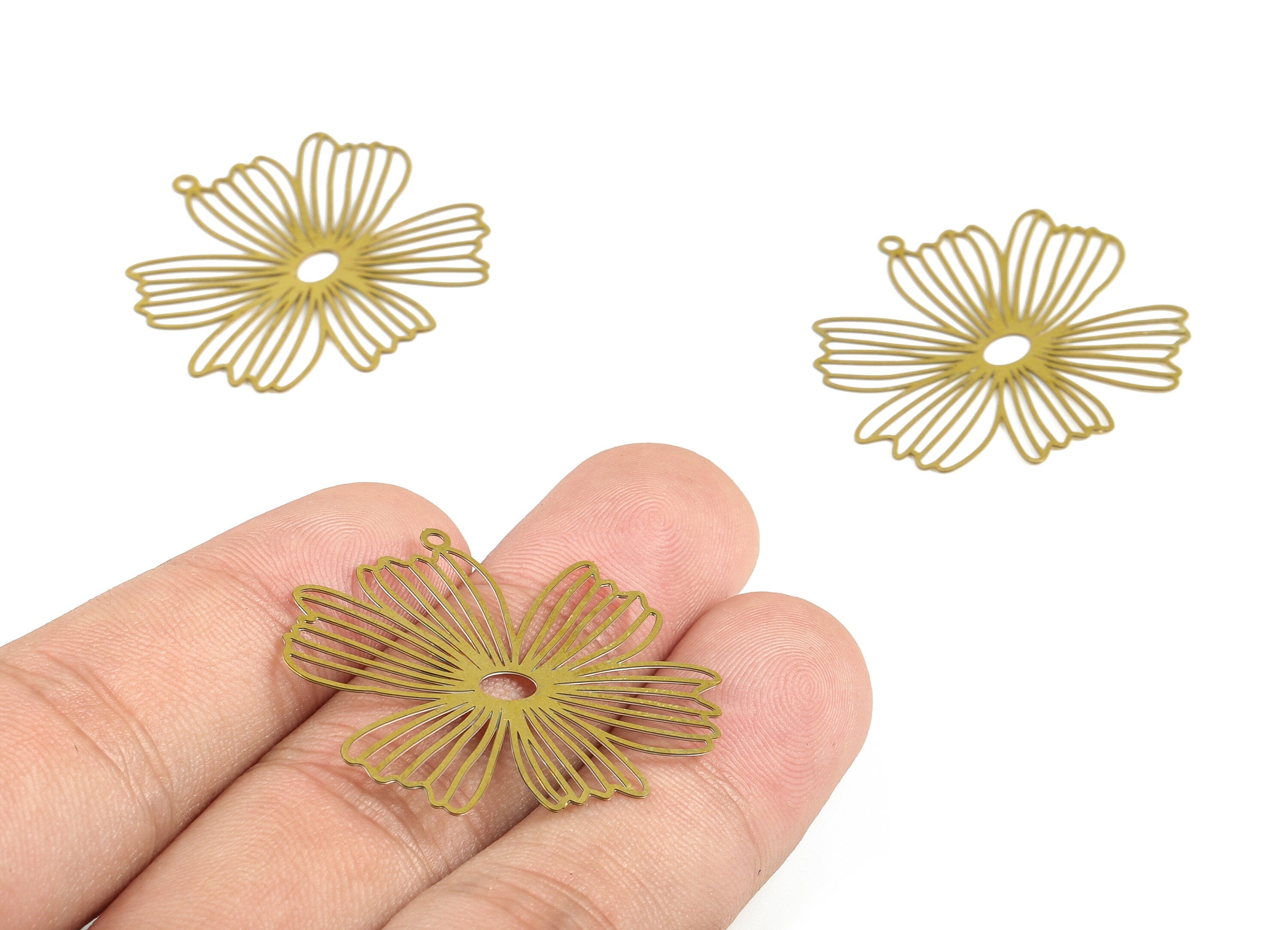 Brass Flower Earring Charms - Raw Brass Flower Pendant - Earring Findings - Jewelry Making Supplies - 34.44x31.56x0.28mm - JJB6695 - DOMEDBAZAAR