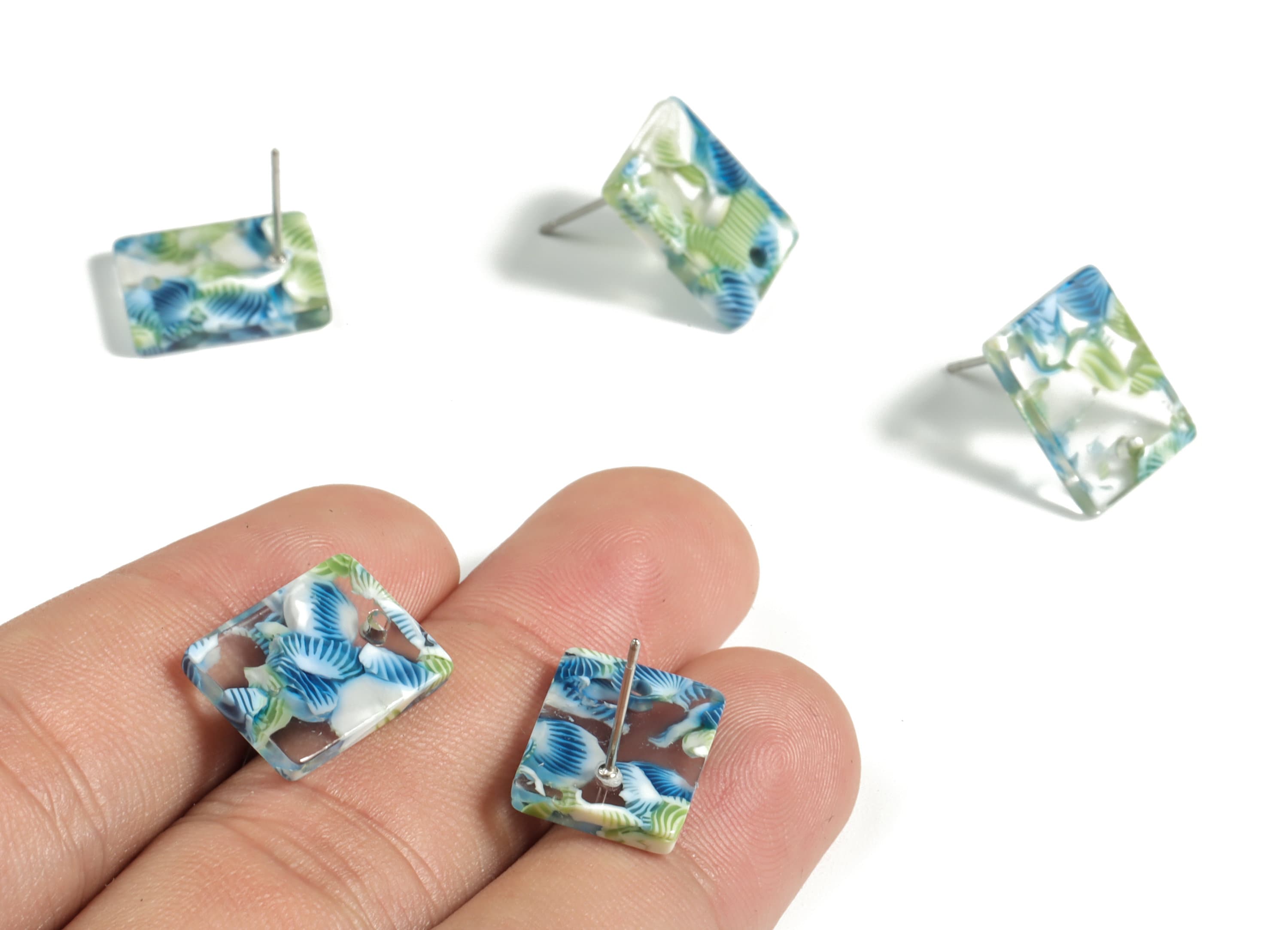 Acetate Rectangle Earring Stud - Rectangle Earring Post - Surgical Stud - Jewelry Supplies - Color Code: A525 - 15.5x11.8x2mm - AC1663-A592 - DOMEDBAZAAR