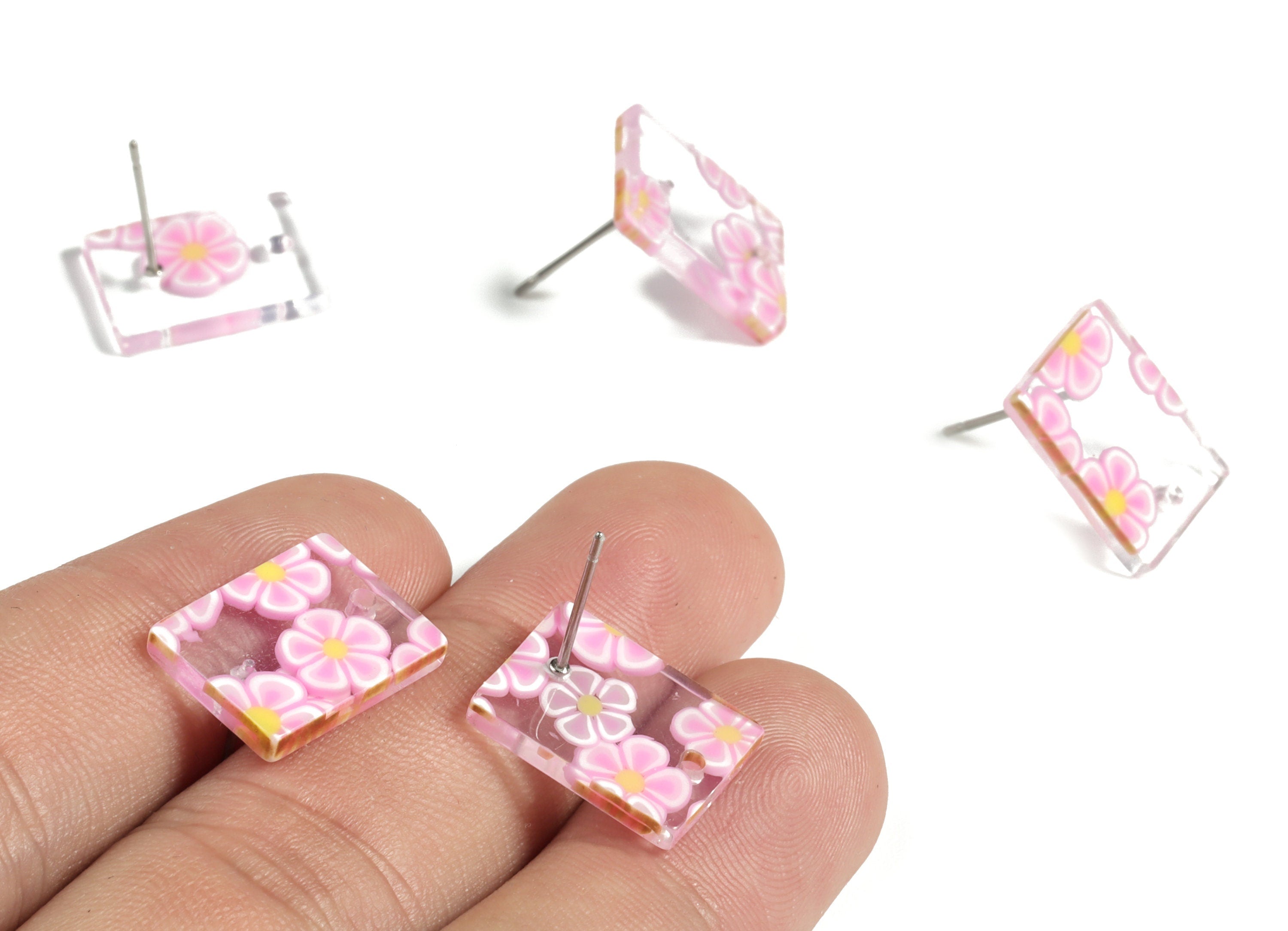 Acetate Rectangle Earring Stud - Rectangle Earring Post - Surgical Stud - Jewelry Supplies - Color Code: A525 - 15.5x11.8x2mm - AC1663-A589 - DOMEDBAZAAR