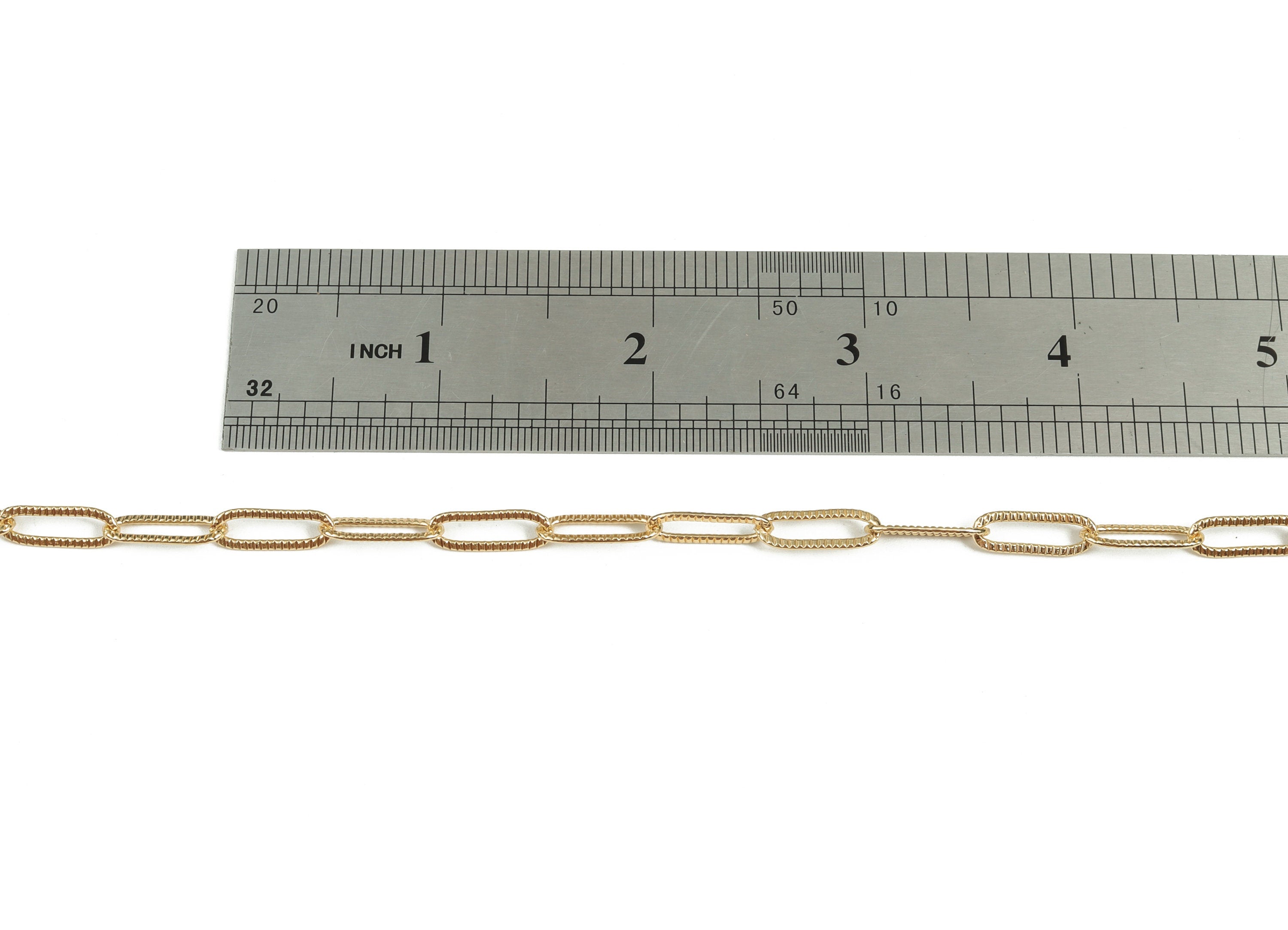 Oval Rectangle Paper Clip Layering Chain - 18K Real Gold Brass Soldered Flat Rolo Chain - Textured Cable Chain - 0.58"x0.20"x0.03" RGP2992 - DOMEDBAZAAR