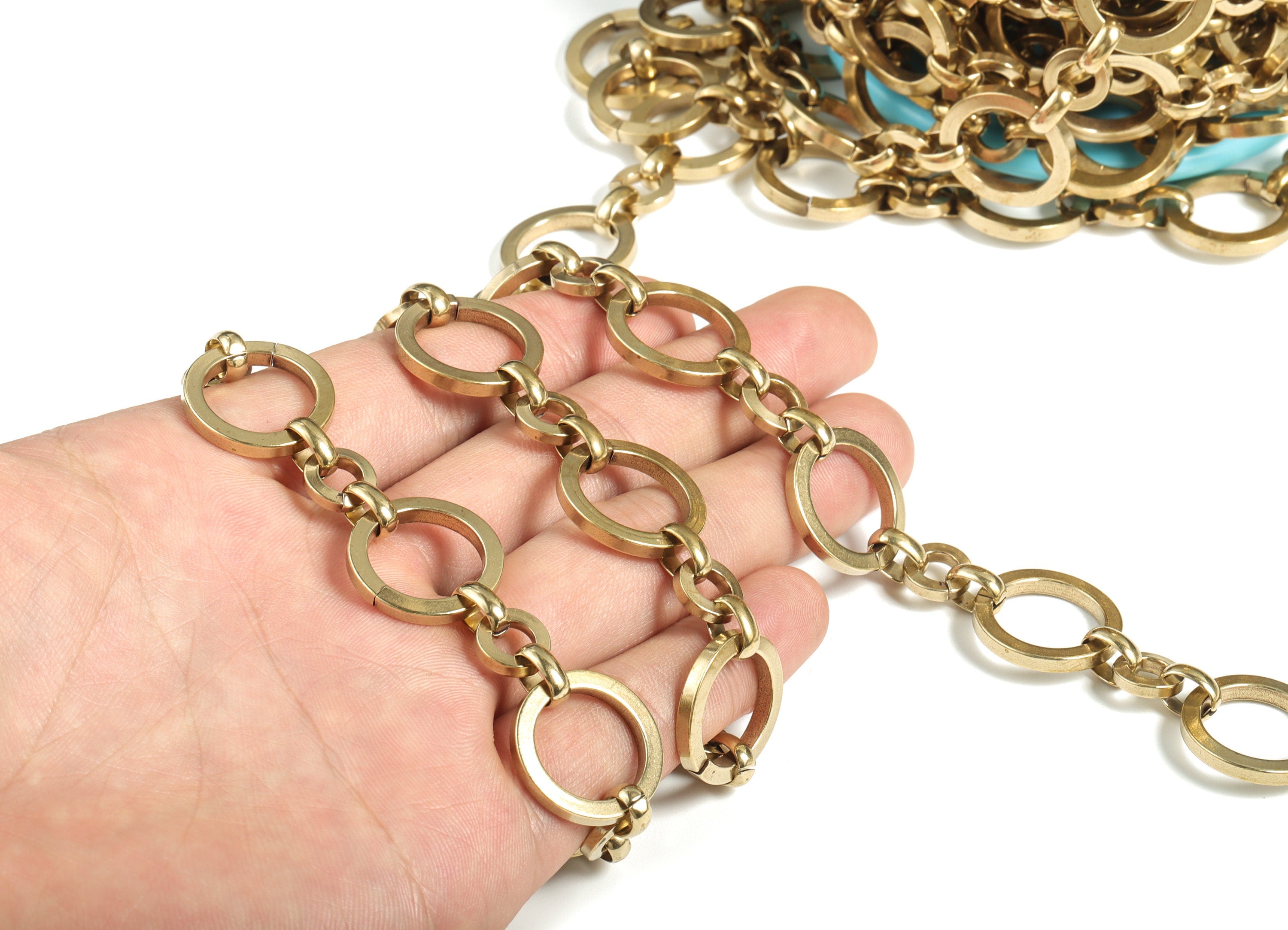 Open Link Round Flat Cable Chain- Raw Brass Round Cable Chain- Openlink Round Rolo Chain For Necklace & Bracelet- 0.77"x0.77"x0.10" - CC1190 - DOMEDBAZAAR
