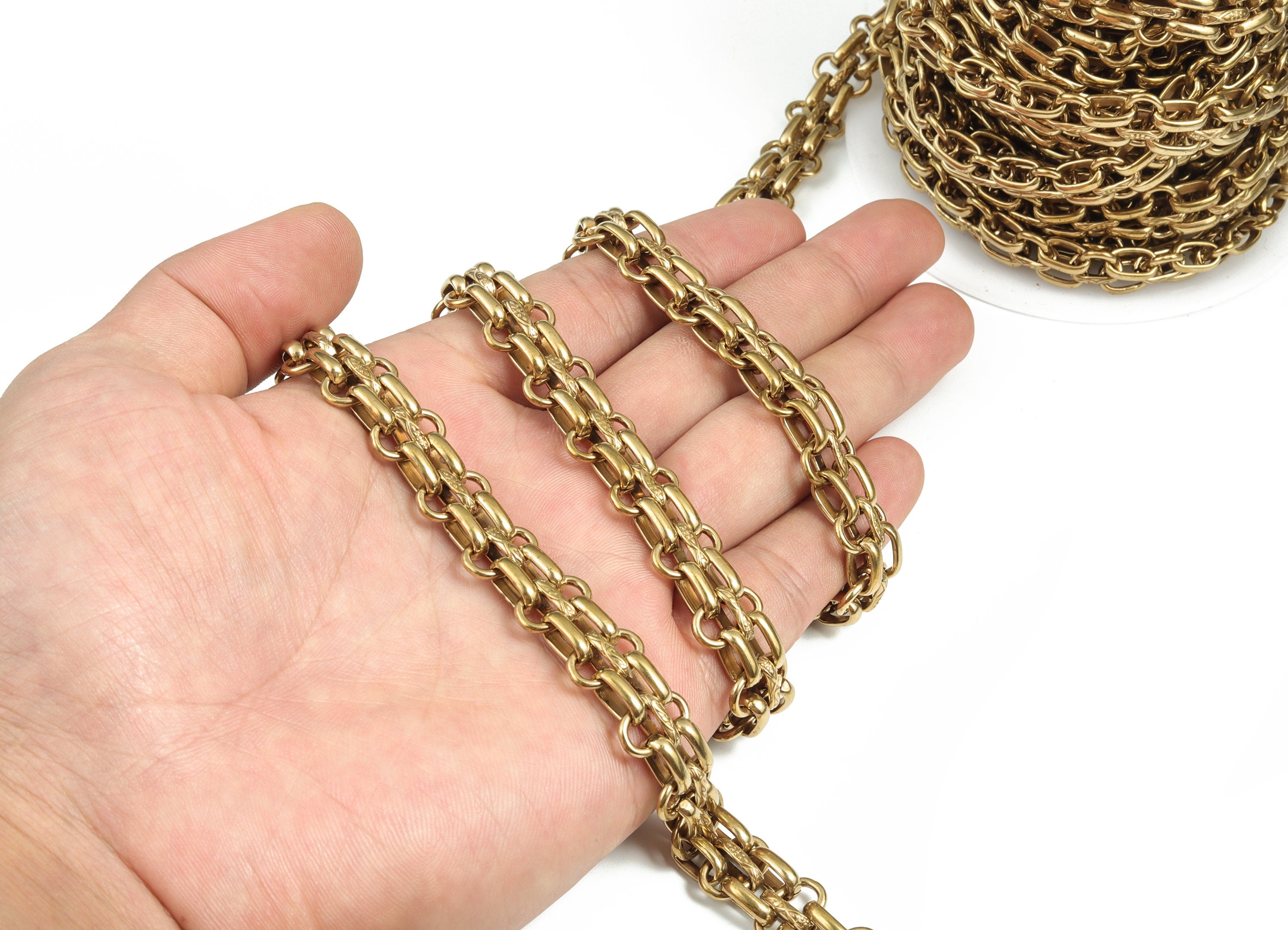 Oval Rectangle Paper Clip Layering Chain - Raw Brass Textured Oval Rolo Cable Chain - For Necklace Bracelet 0.49"x0.23"x0.05" CC1196 - DOMEDBAZAAR