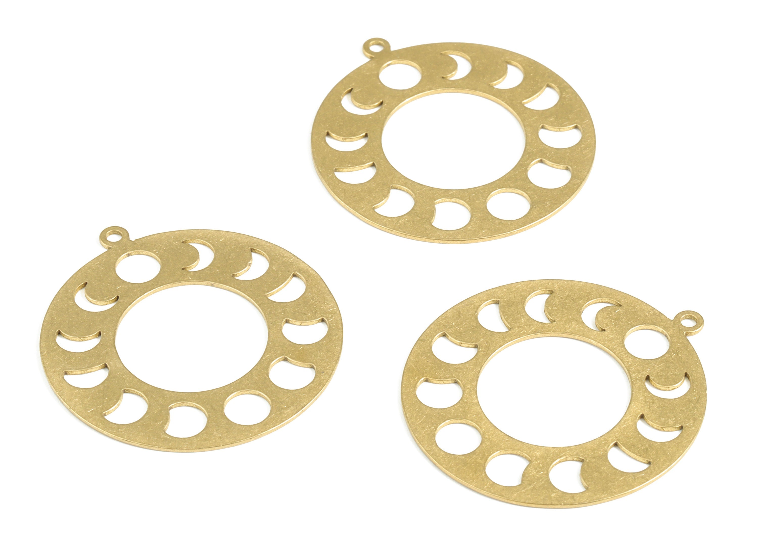Brass Round Moon Earring Charms - Raw Brass Circle Moon Pendant - Earring Findings - Jewelry Supplies - 38.35x35.02x0.68mm - PP3970 - DOMEDBAZAAR