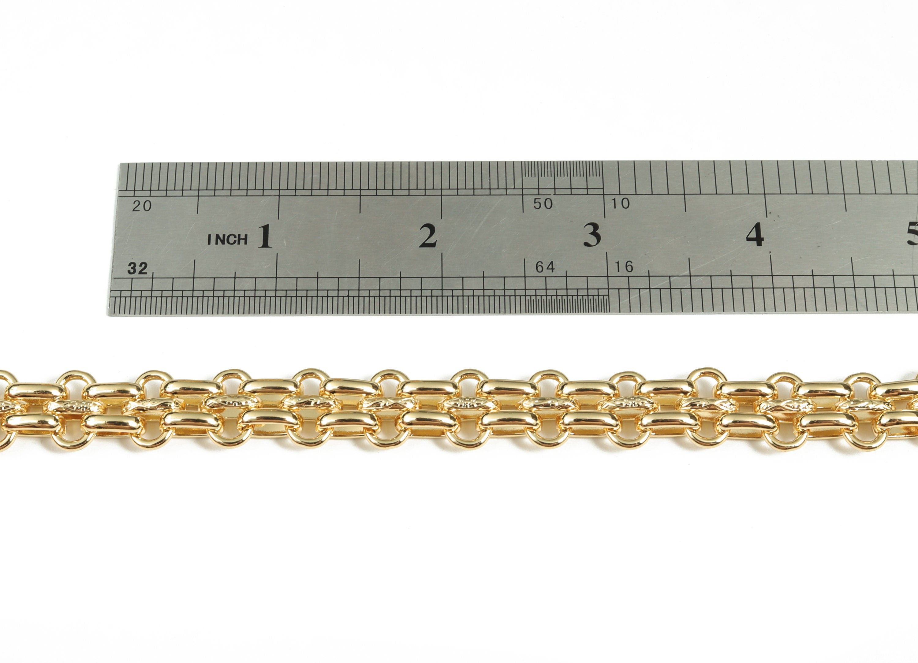 Gold Oval Large Chunky Chain - 18K Real Gold Brass Textured Rolo Cable Chain - Thick Flat Oval Chain - 0.49"x0.37"x0.22" RGP2956 - DOMEDBAZAAR