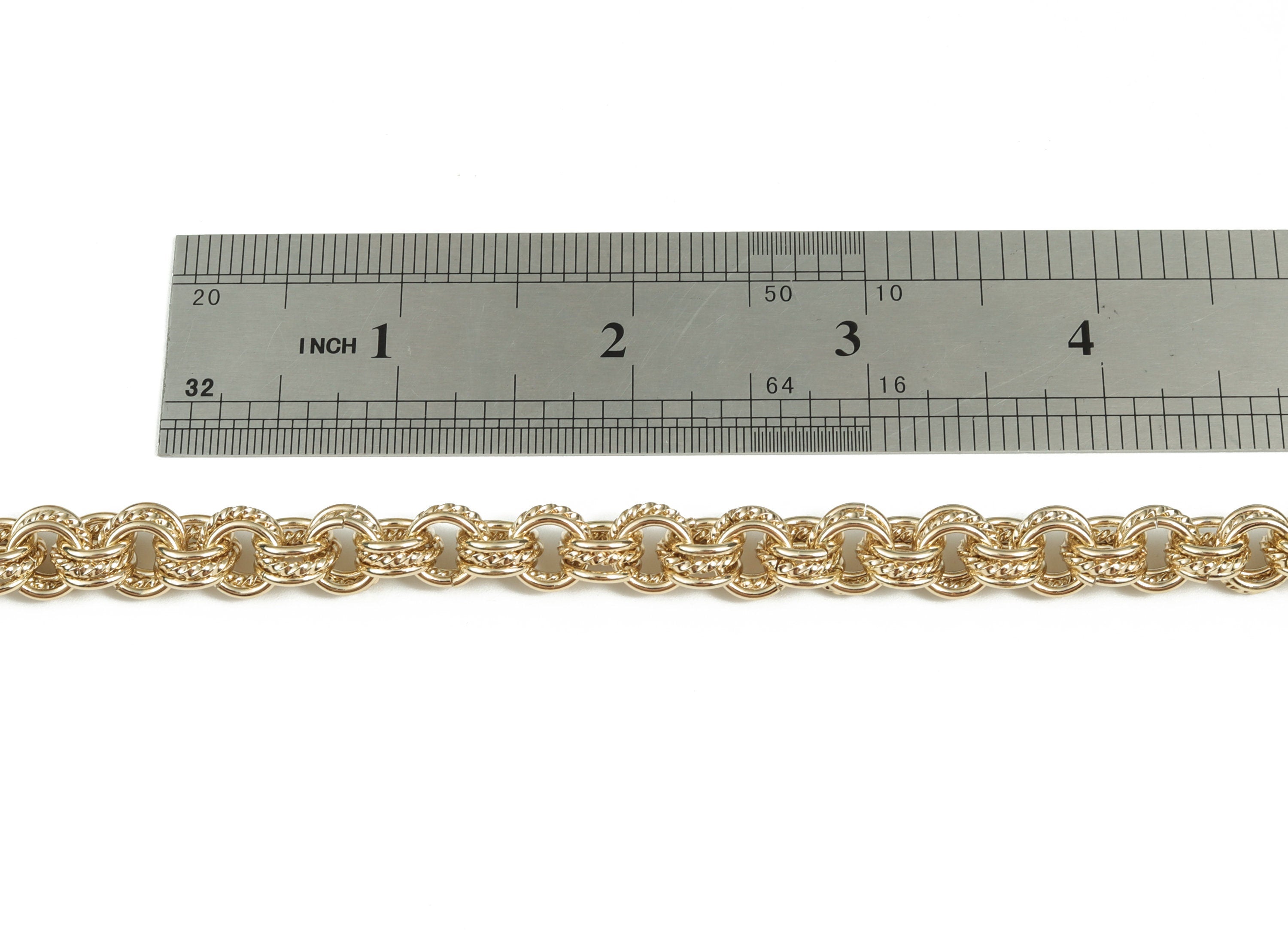 Gold Round Link Chain - 14K Real Gold Brass Textured Round Cable Chain - Round Rolo Chain - For Necklace Bracelet 0.36"x0.36"x0.16" RGP2965 - DOMEDBAZAAR