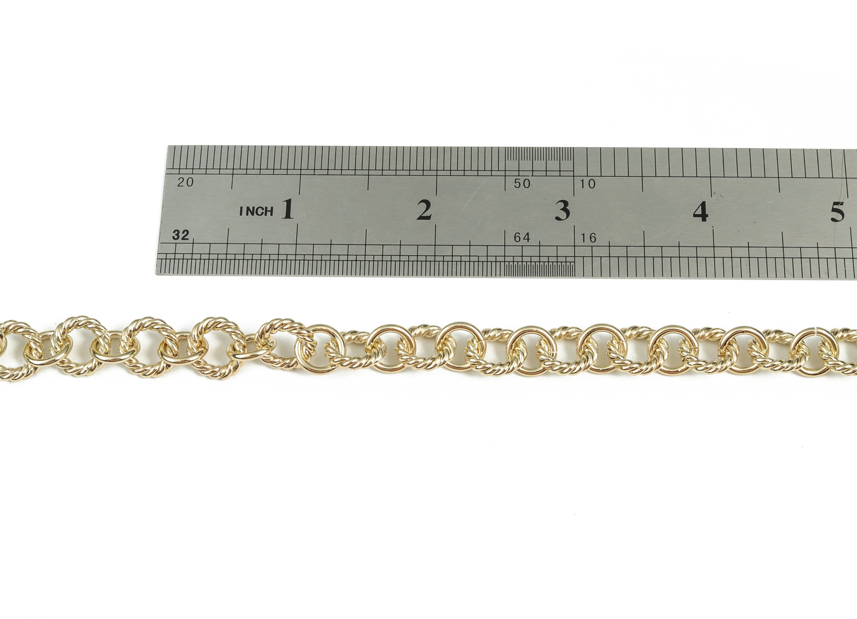 Gold Round Link Cable Chain - 14K Real Gold Brass Textured Round Rolo Chain - Chunky Chain - For Necklace Bracelet 0.43"x0.43"x0.09" RGP2972 - DOMEDBAZAAR