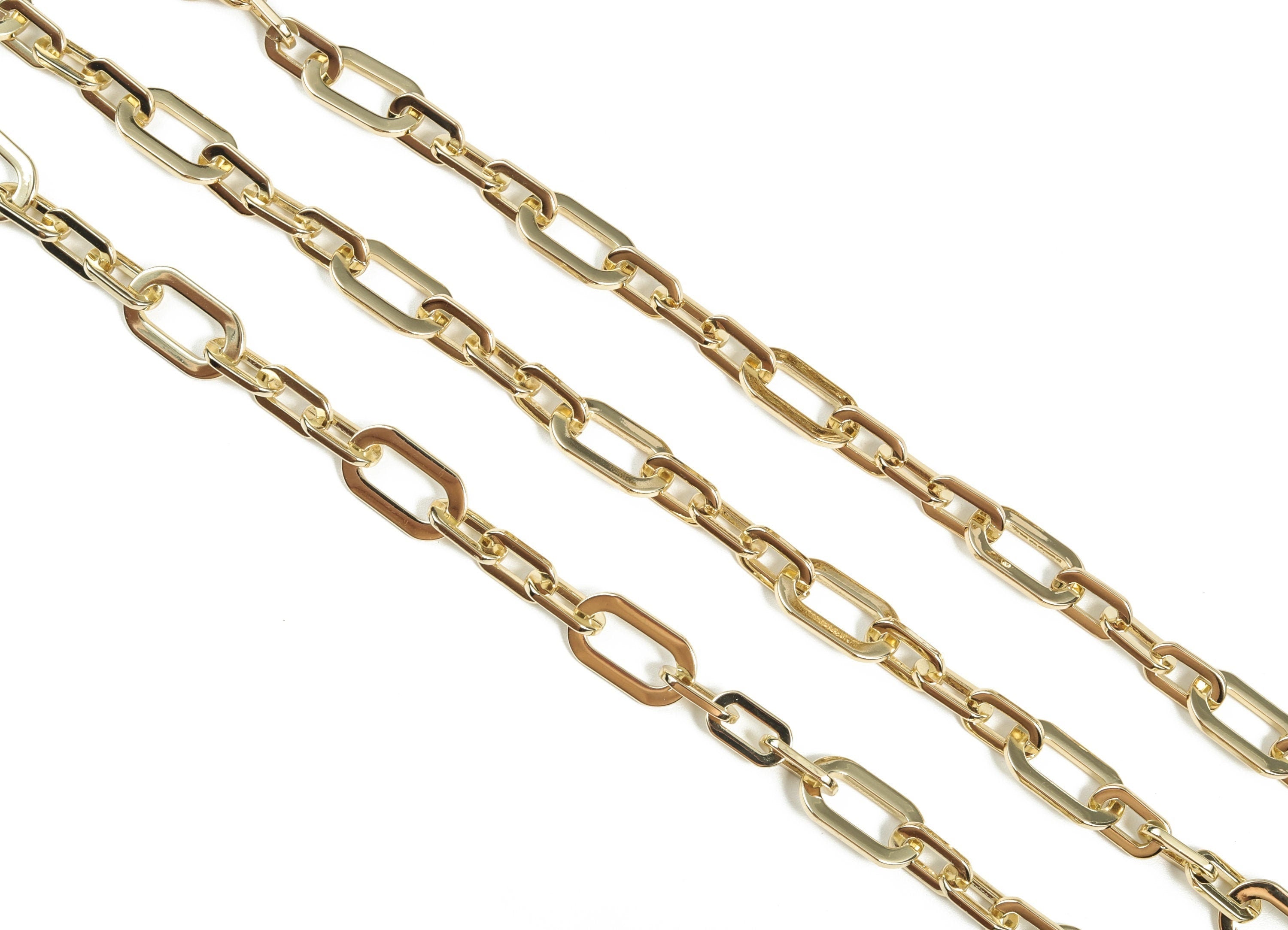 Oval Rectangle Paper Clip Layering Chain-14K Real Gold Brass Oval Rolo Large Chain-Flat Rectangle Oval Cable Chain-0.75"x0.45"x0.06" RGP2976 - DOMEDBAZAAR