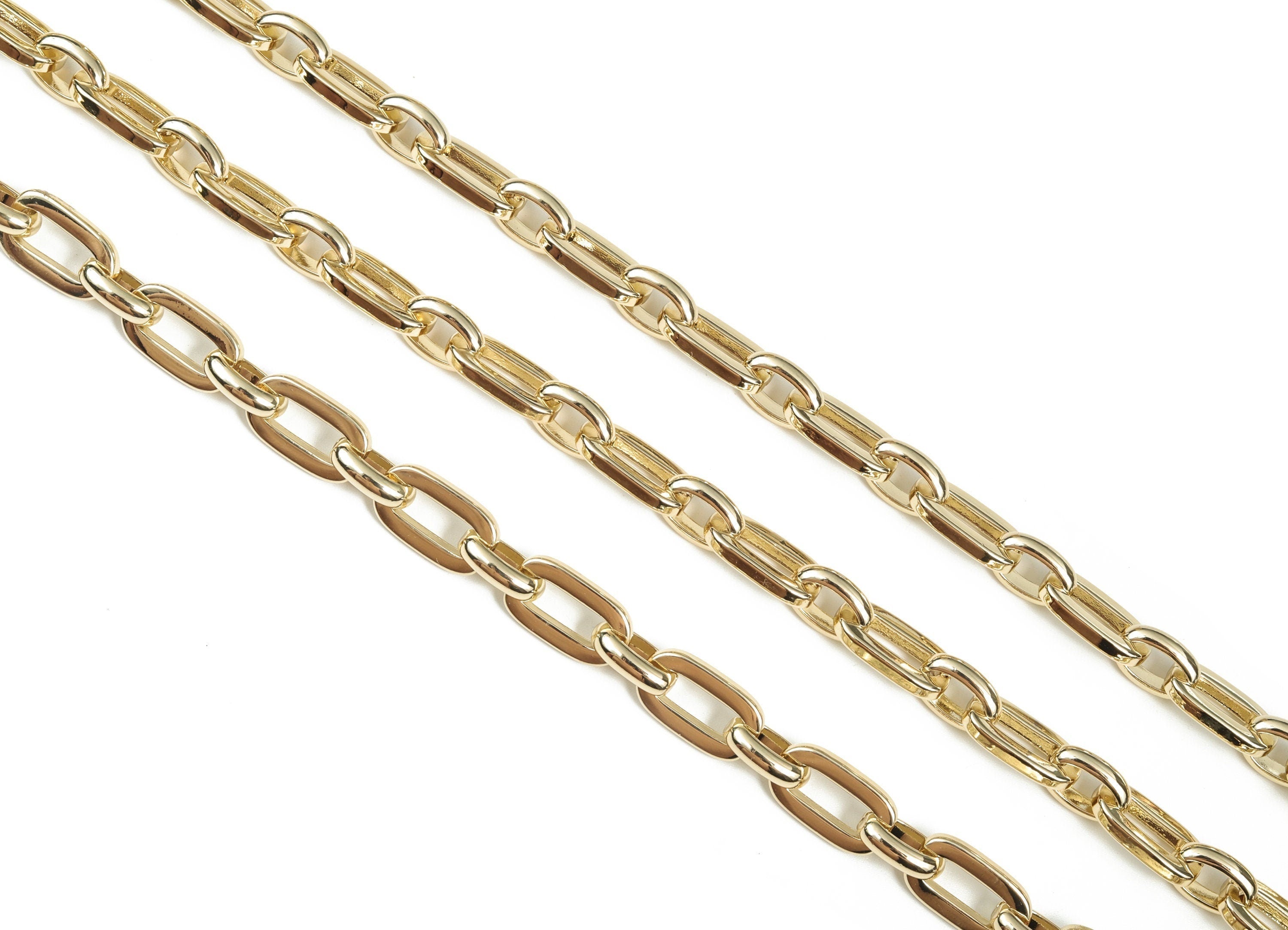 Oval Rectangle Paper Clip Layering Chain - 14K Real Gold Brass Flat Oval Rolo Cable Chain - Thick Large Chain - 0.79"x0.45"x0.12" RGP2968 - DOMEDBAZAAR