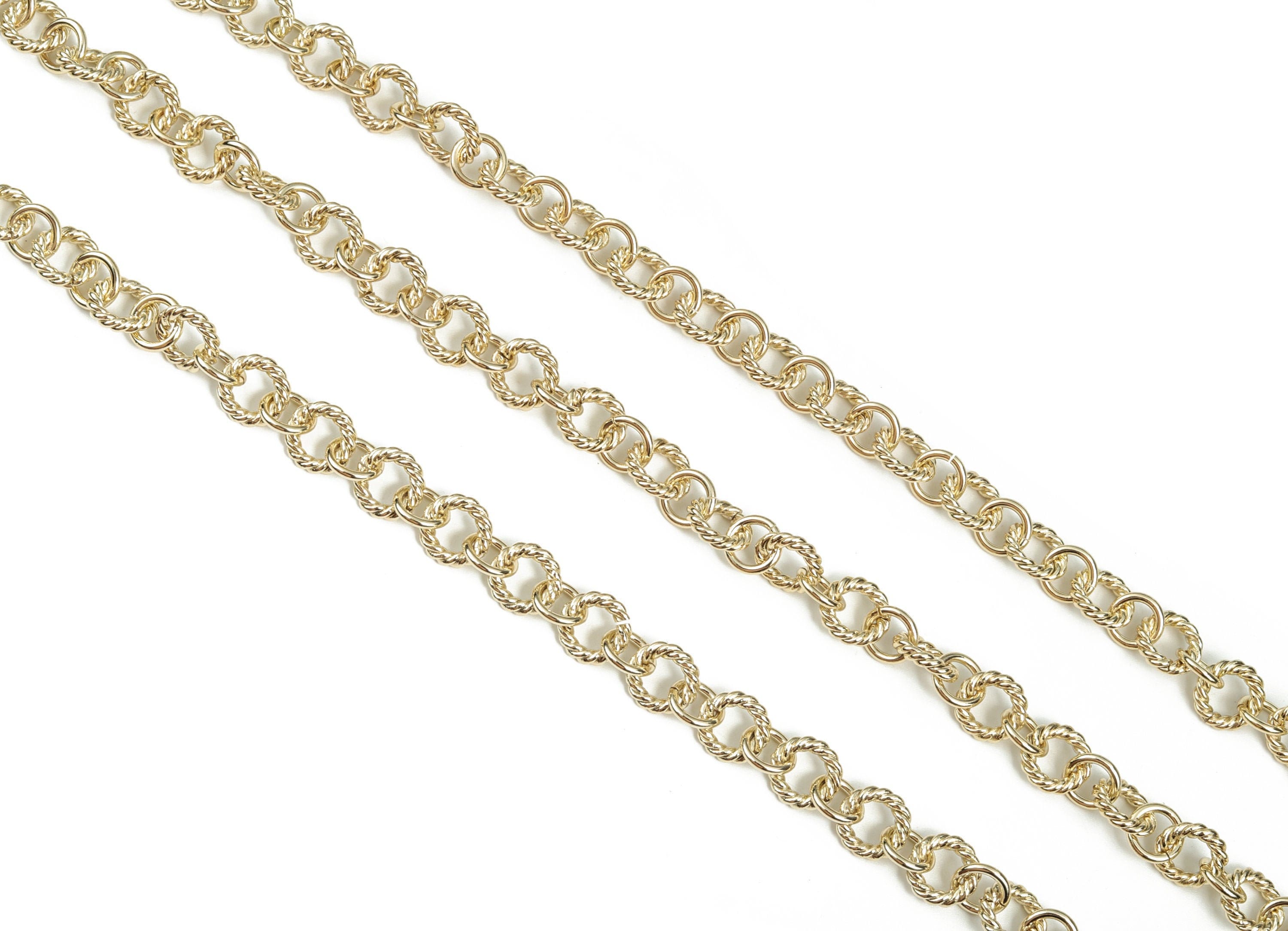 Gold Round Link Cable Chain - 14K Real Gold Brass Textured Round Rolo Chain - Chunky Chain - For Necklace Bracelet 0.43"x0.43"x0.09" RGP2972 - DOMEDBAZAAR