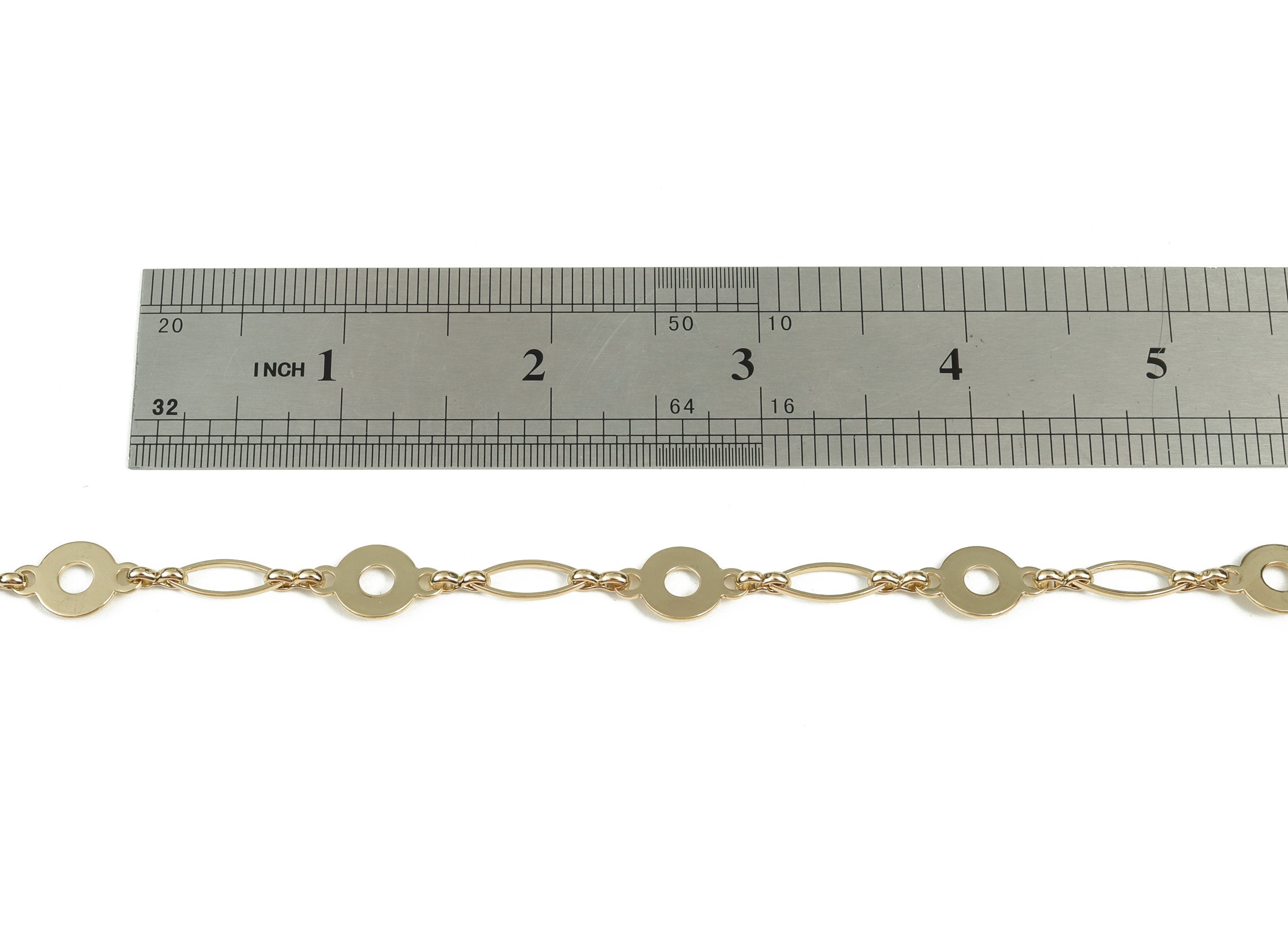 Gold Flat Round Cable Chain  - 14K Real Gold Brass Marquise Open Link Cable Chain - Round Cable Chain - 0.63"x0.40"x0.02" RGP2980 - DOMEDBAZAAR