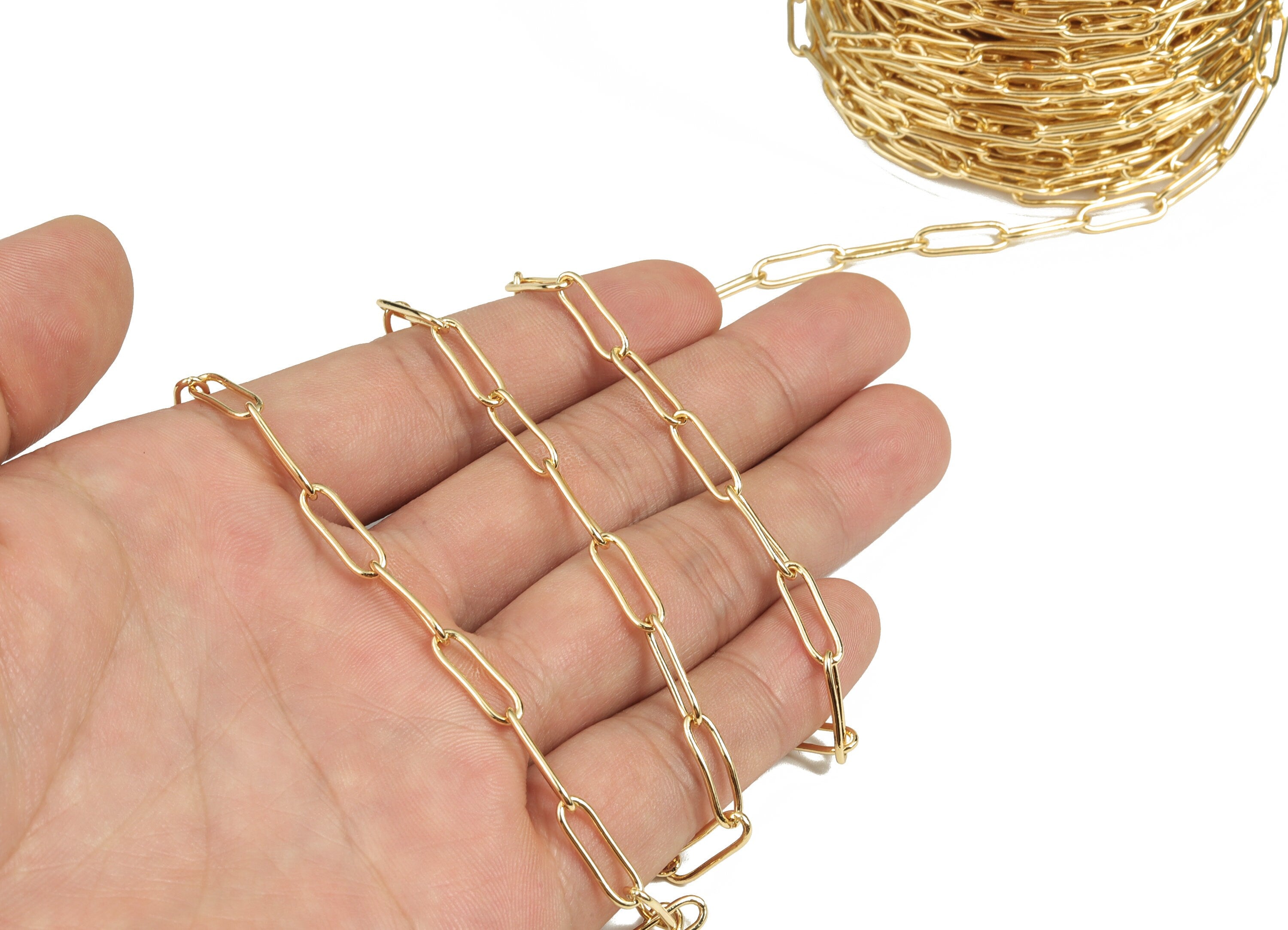 Gold Oval Paper Clip Layering Chain - 18K Real Gold Brass Oval Cable Chain - Oval Rolo Chain-For Necklace Bracelet 0.56"x0.17"x0.04" RGP2996 - DOMEDBAZAAR