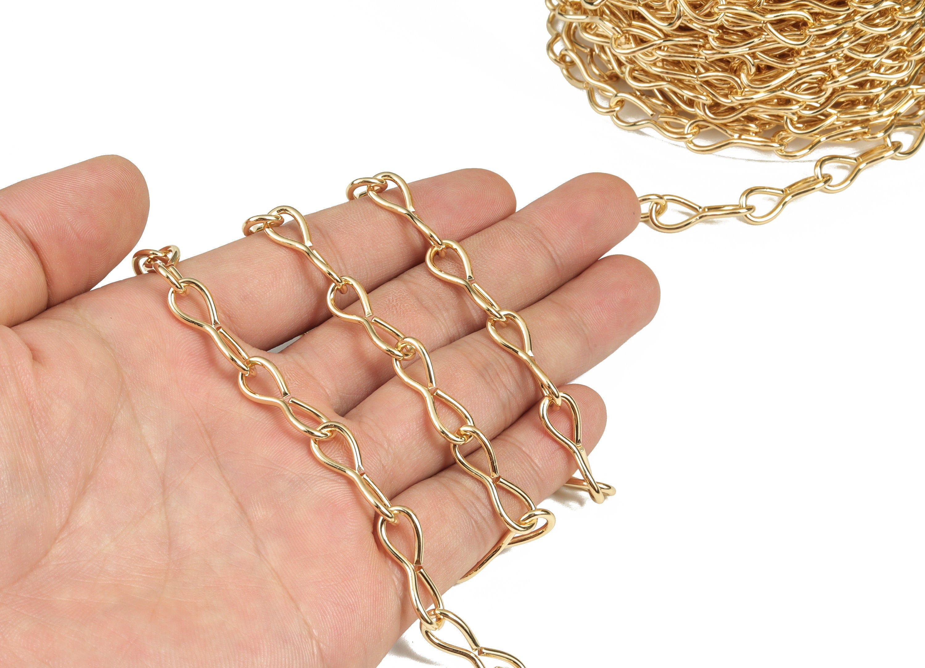 Gold Figure 8 Chain - 18K Real Gold Brass Eternity Wire Chain - Openlink Chain - For Necklace Bracelet 0.88"x 0.32"x 0.07" RGP3020 - DOMEDBAZAAR