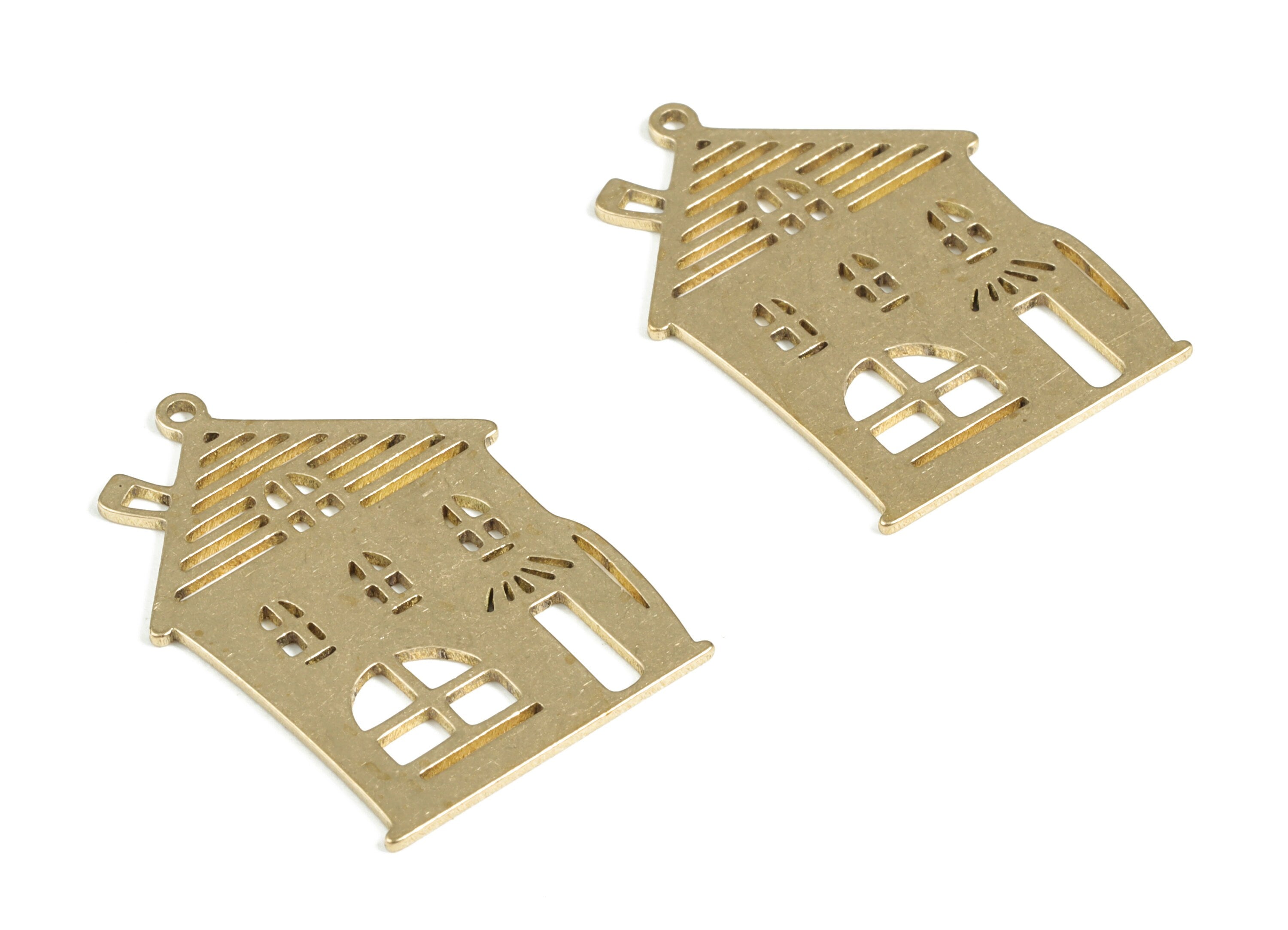 Brass House Earring Charms - Raw Brass Home Pendant - Earring Findings - Jewelry Supplies - 27.82x20.17x0.85mm - PP3997 - DOMEDBAZAAR