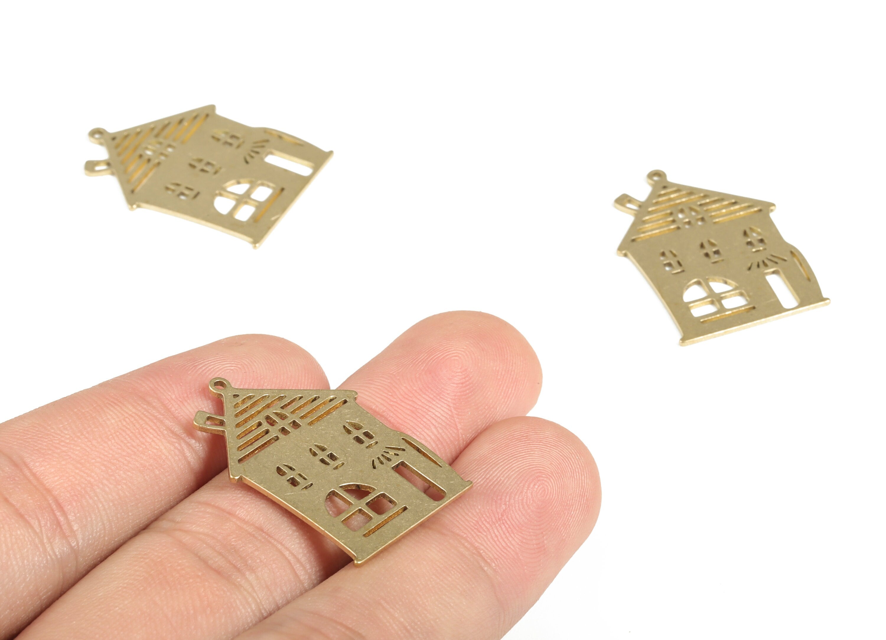 Brass House Earring Charms - Raw Brass Home Pendant - Earring Findings - Jewelry Supplies - 27.82x20.17x0.85mm - PP3997 - DOMEDBAZAAR