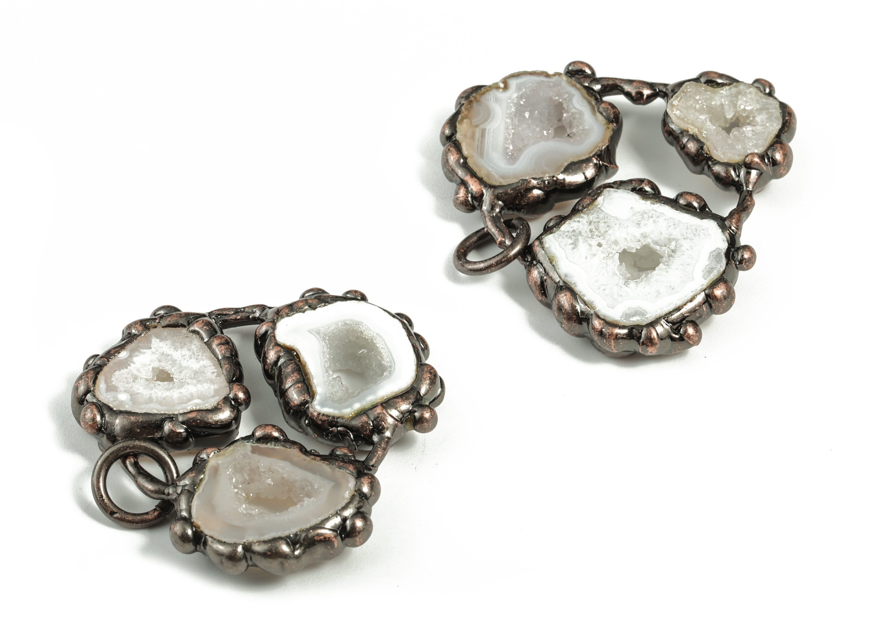 Irregular Crystal White 3 Druzy Agate Pendant – Average Size Earring Charms - Jewelry Making Supplies – 38.68x34.75x6.19mm – NS1312 - DOMEDBAZAAR