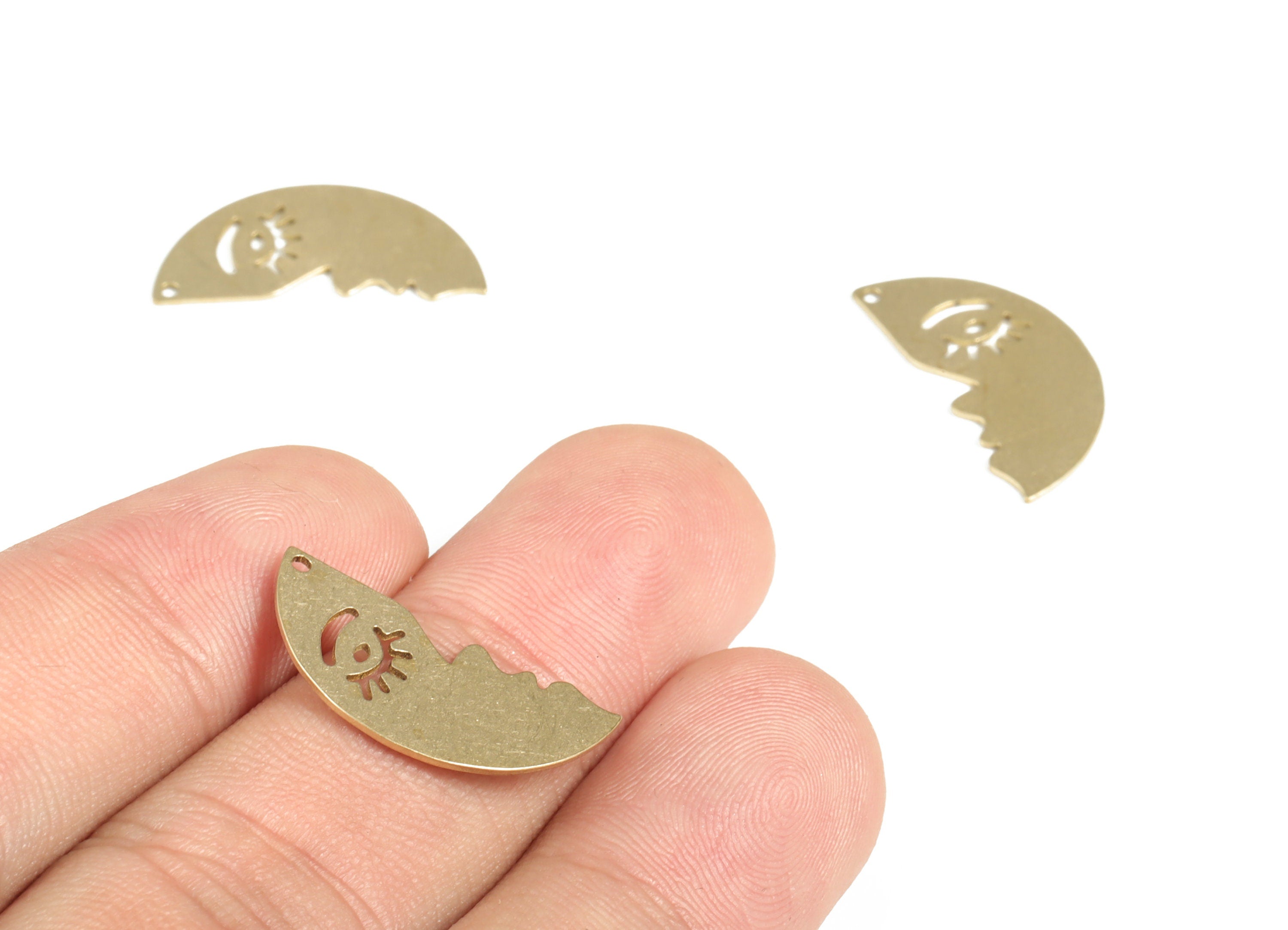 Brass Half Face Charms - Half Face Eye Shaped Raw Brass Pendant - Earring Findings - Jewelry Supplies - 21.92x10.93x0.56mm - PP4044 - DOMEDBAZAAR