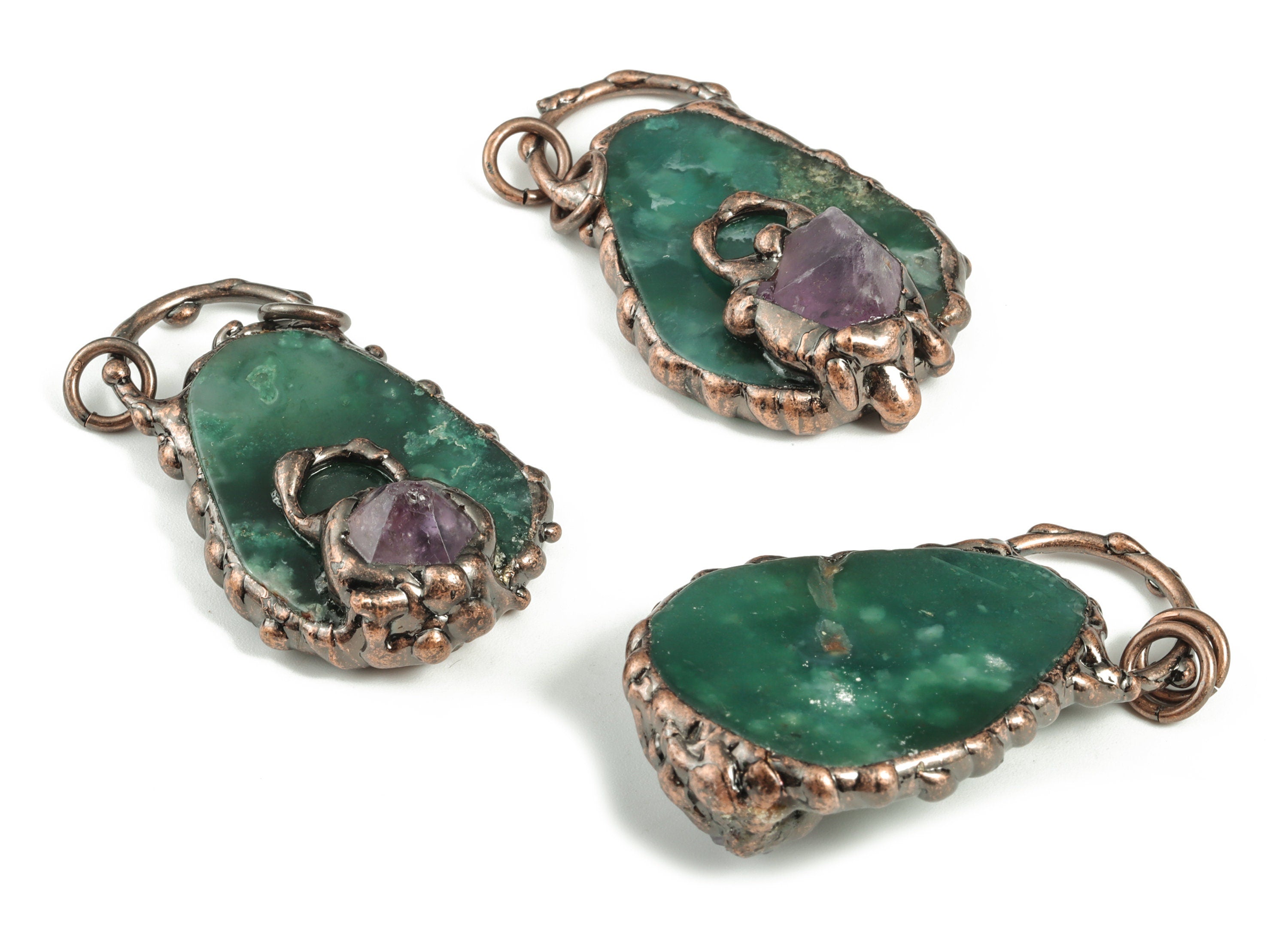 Green Chalcedony Earring Charms - Chalcedony Purple Jade Eye Pendant - DIY Jewelry Supplies - Average Size - 55.99x33.52x16.32mm - NS1314 - DOMEDBAZAAR