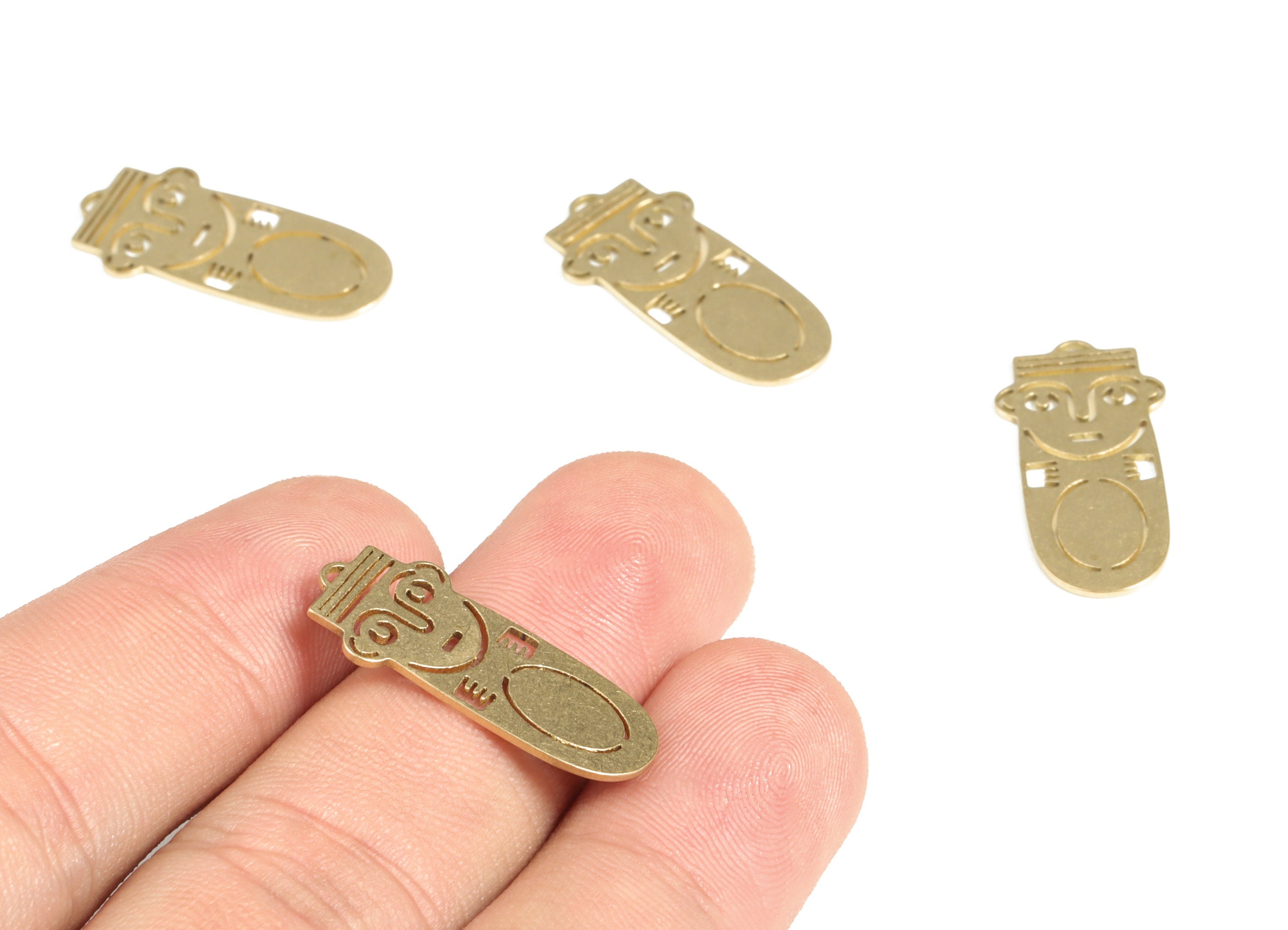 Brass D Pharaoh Earring Charms - Raw Brass D Pharaoh Pendant - Earrings Finding - Jewelry Supplies - 25.15x12.27x0.7mm - PP3984 - DOMEDBAZAAR
