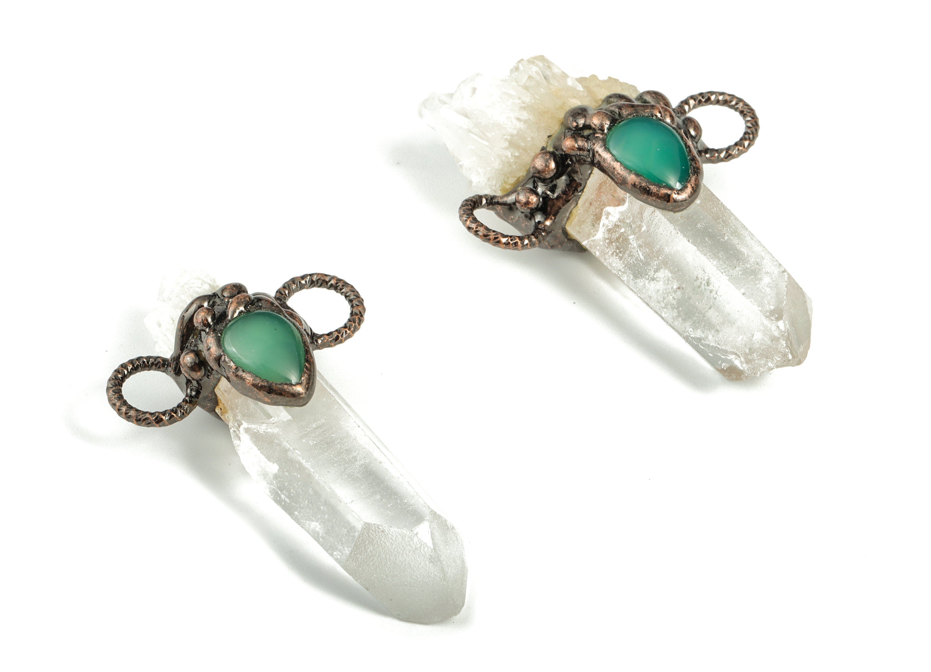 Crystal Bullet Necklace - White Crystal Gemstone Jewelry - Green Agate Stone - Average Size - 81.41x46.21x18.96mm – NS1319 - DOMEDBAZAAR