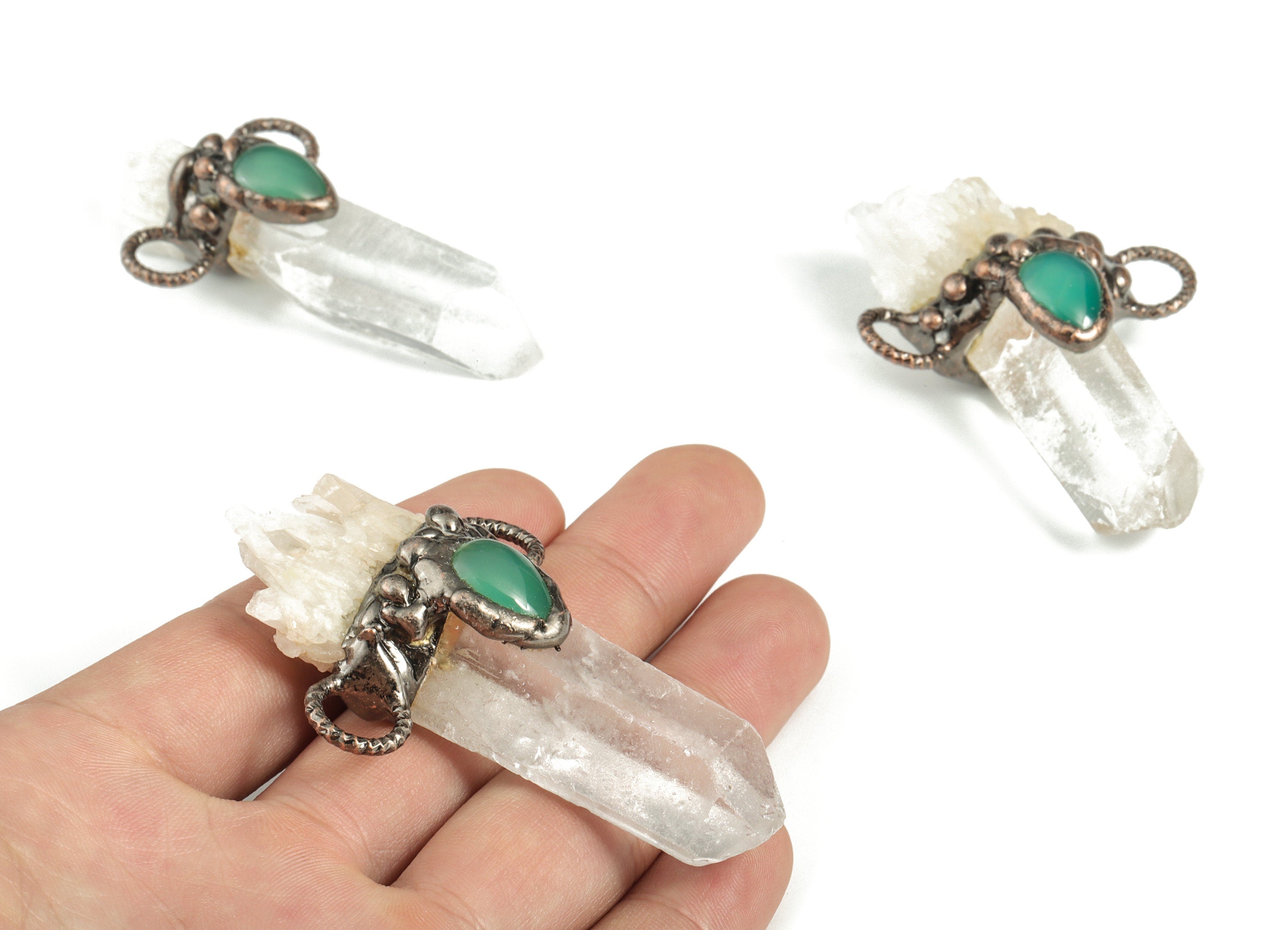 Crystal Bullet Necklace - White Crystal Gemstone Jewelry - Green Agate Stone - Average Size - 81.41x46.21x18.96mm – NS1319 - DOMEDBAZAAR