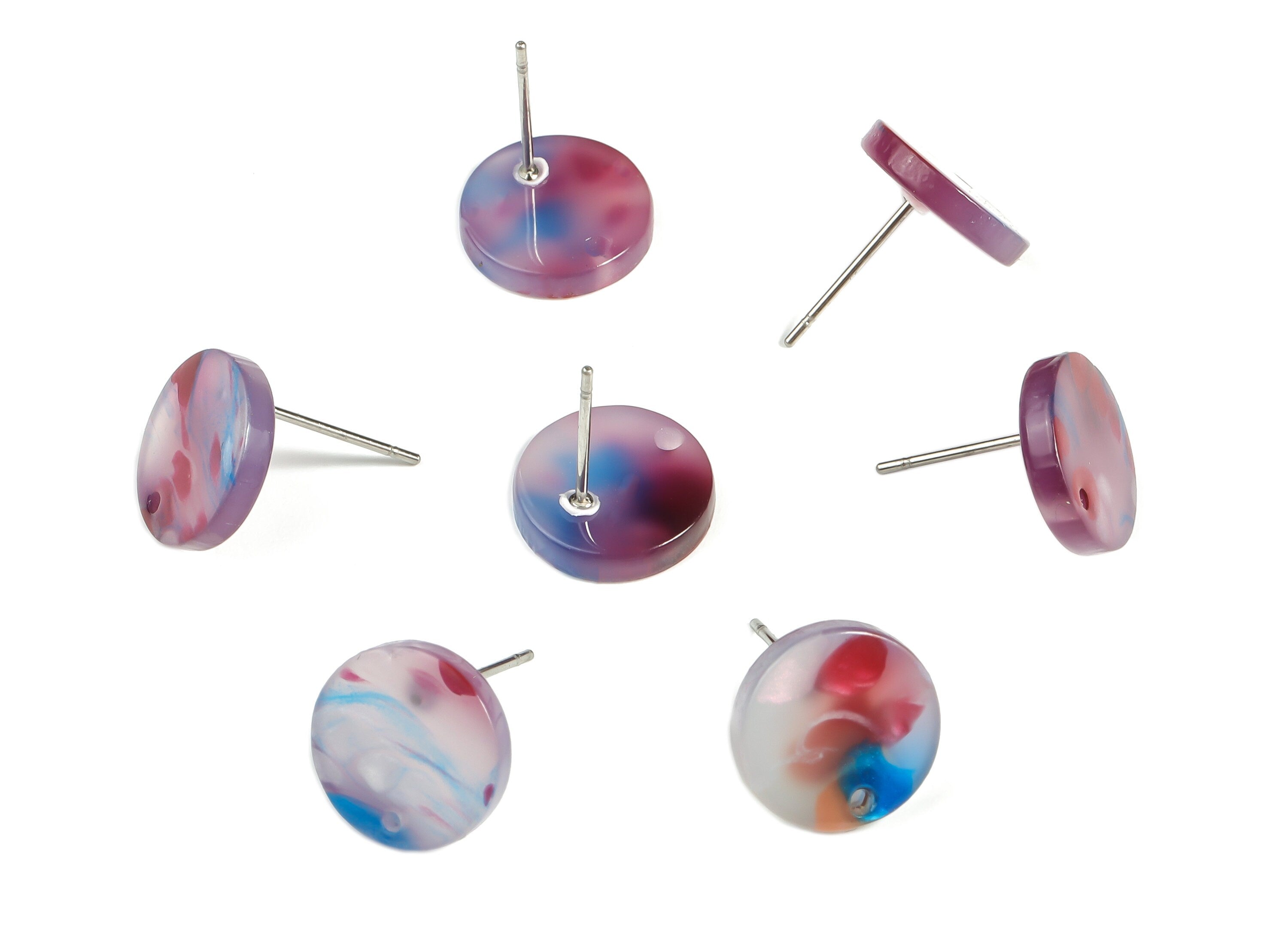 Acrylic Round Earring Stud - Acrylic Round Earring Post - Earring Post Findings - Color Code: A609- 11.81x11.72x2.48mm - AC1139-A609 - DOMEDBAZAAR